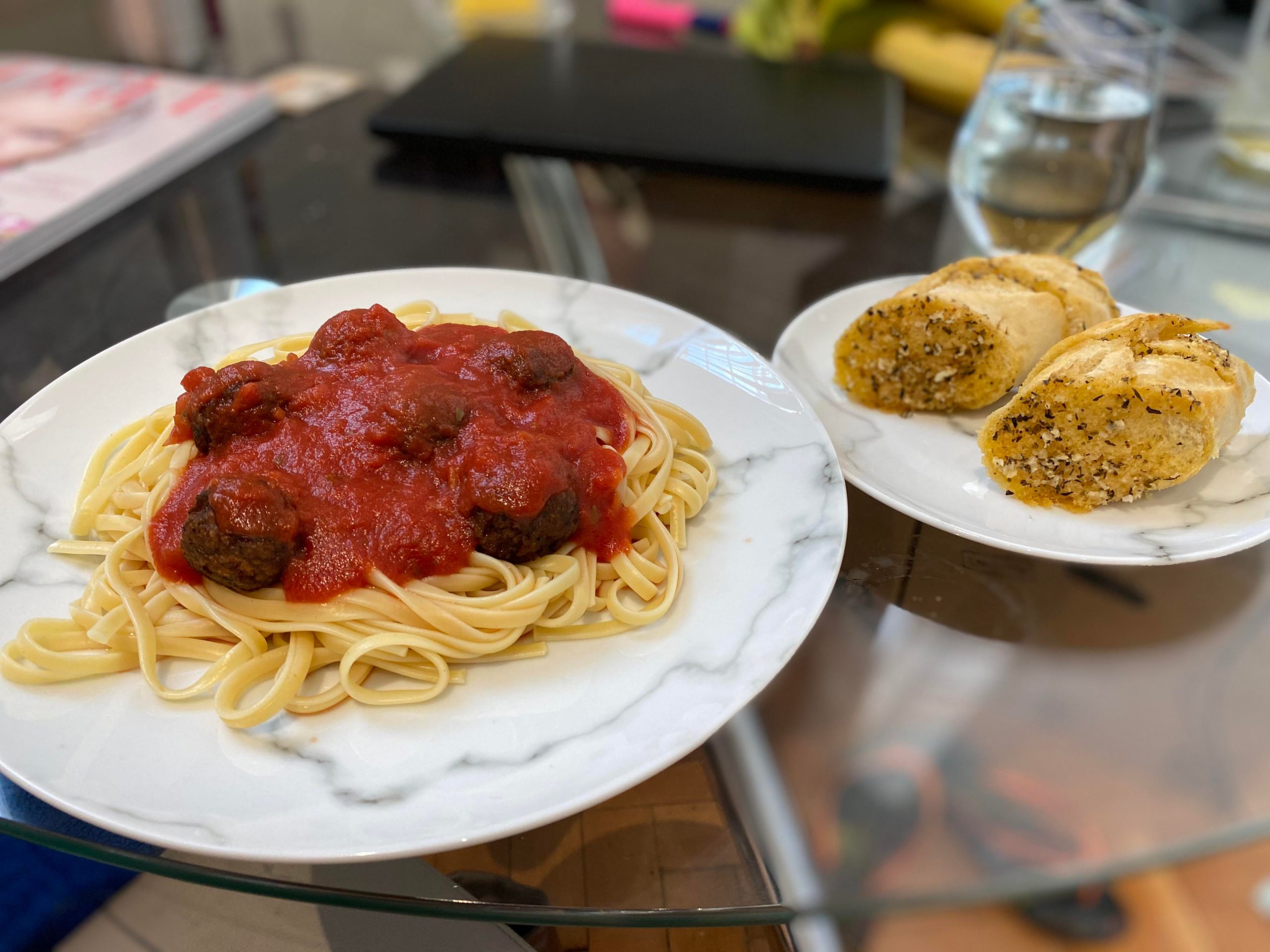 Vegan Spaghetti And Meatballs Garlic Bread Made With Homemade Garlic Butter Dining And Cooking