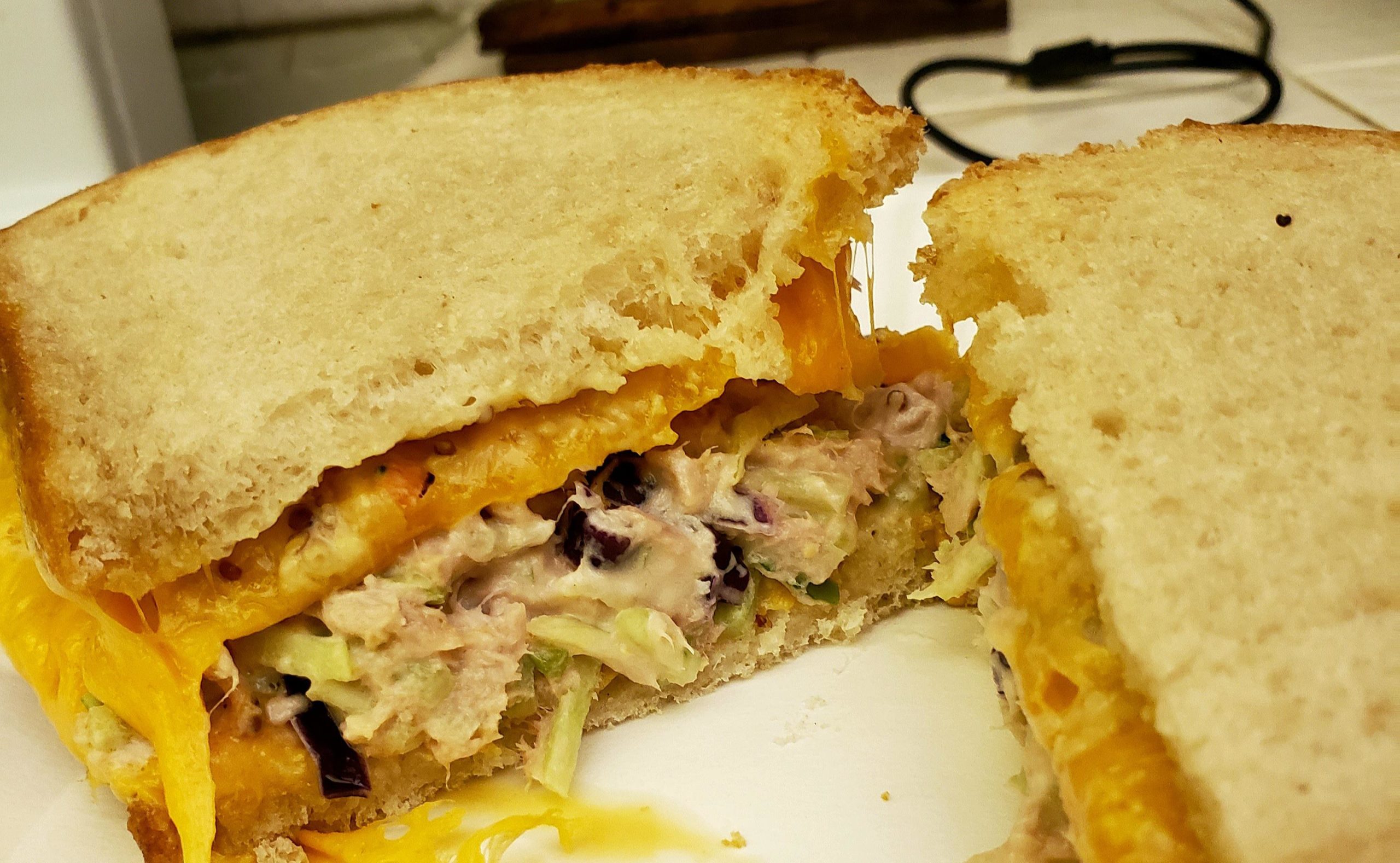 Late Night Tuna Melt On Sourdough With Brocolli Slaw Dining And Cooking