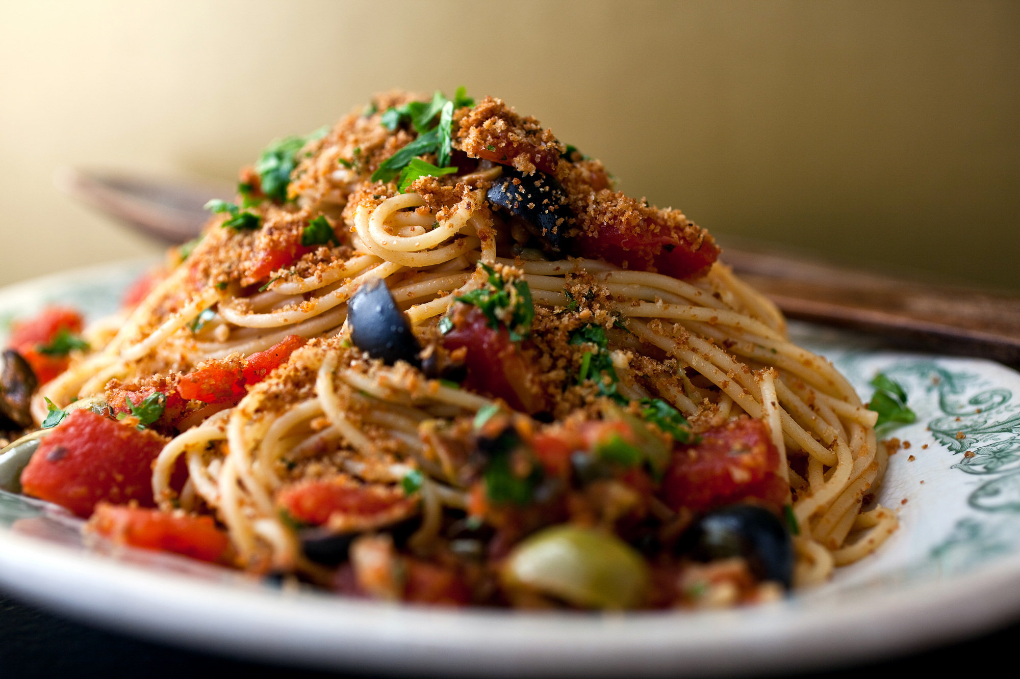 Pasta With Tomatoes Capers Olives And Breadcrumbs Dining And Cooking