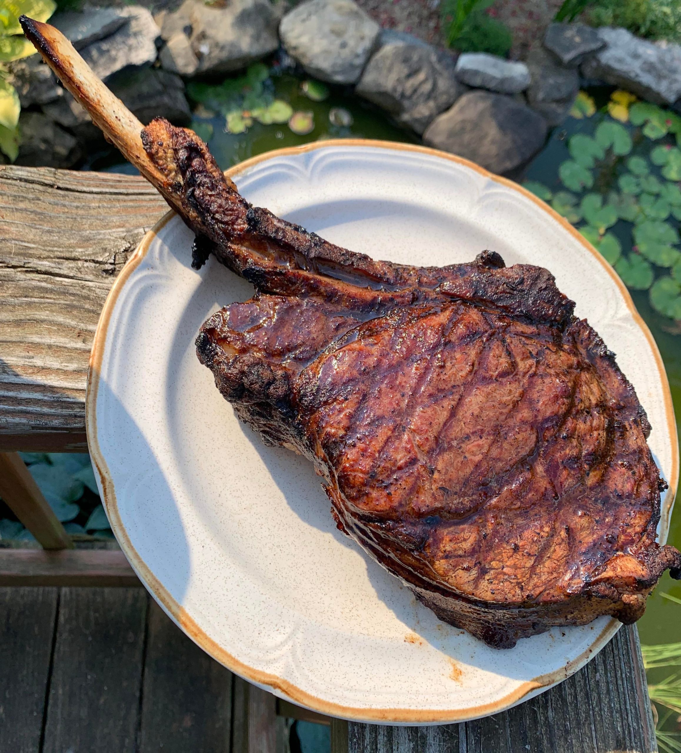 3lb Bone In Ribeye Seared On Both Sides Then Basted In Butter Thyme And Garlic Until It 