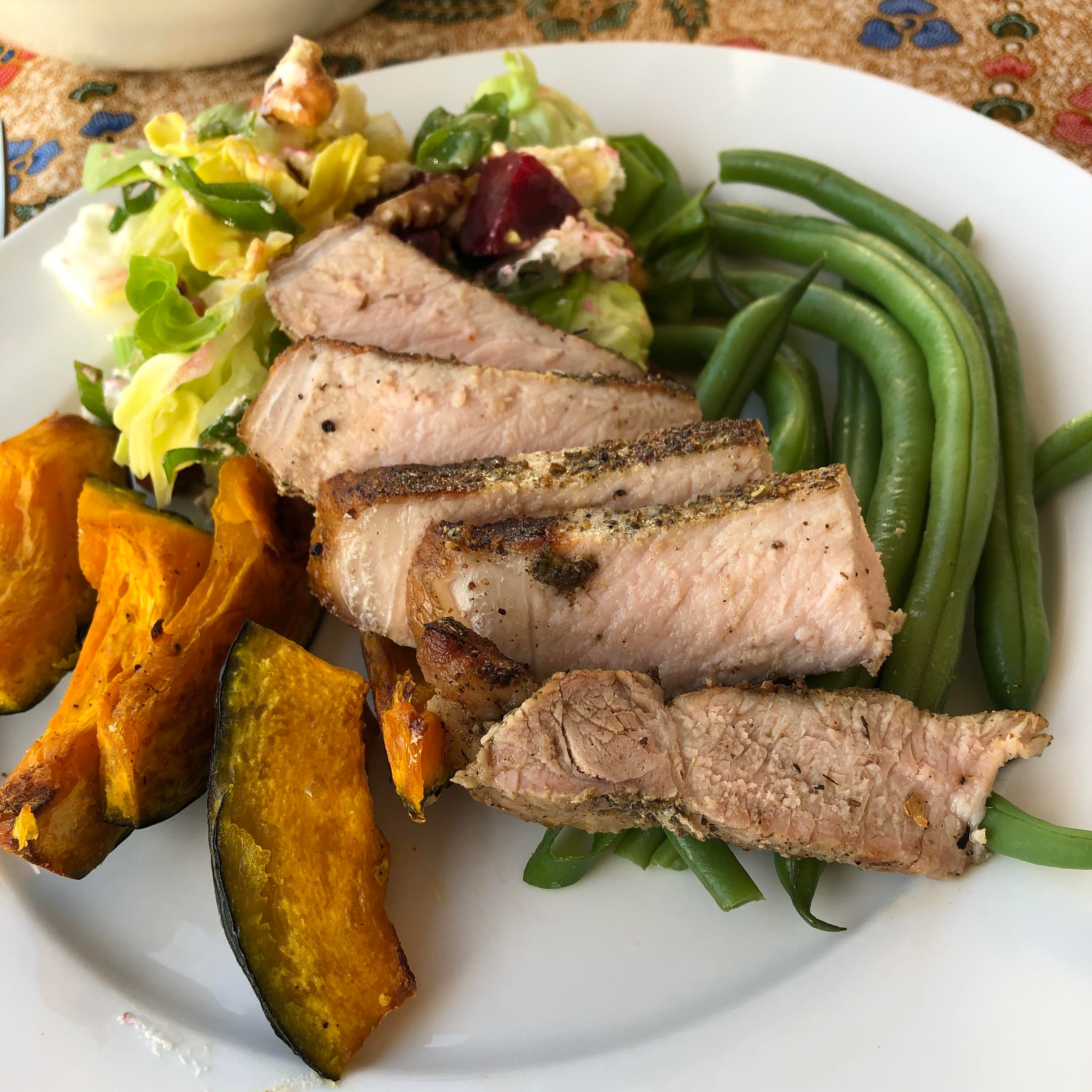 BBQd Pork Chops Roasted Kabocha Squash Green Bean