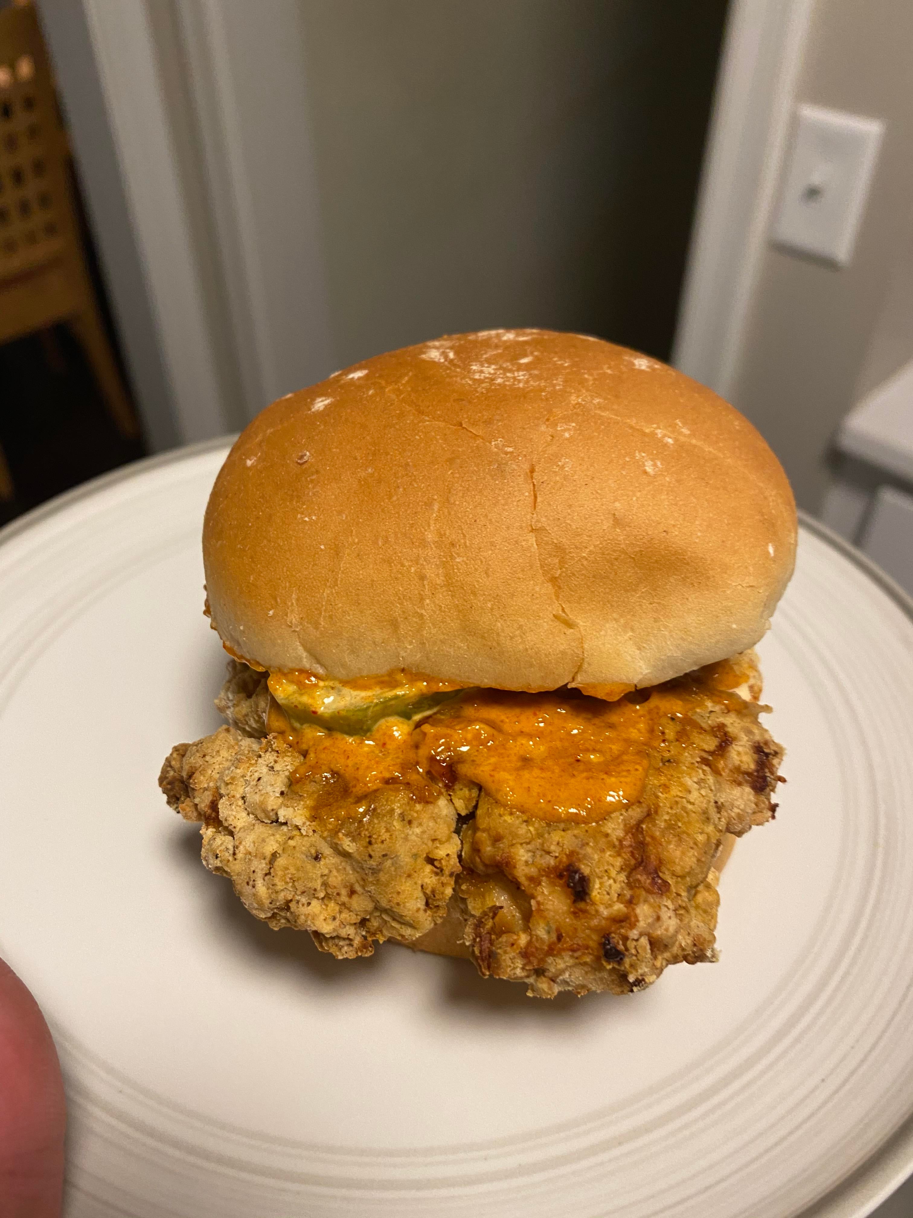 Popeyes style spicy chicken sandwich cooked in an air fryer - Dining 