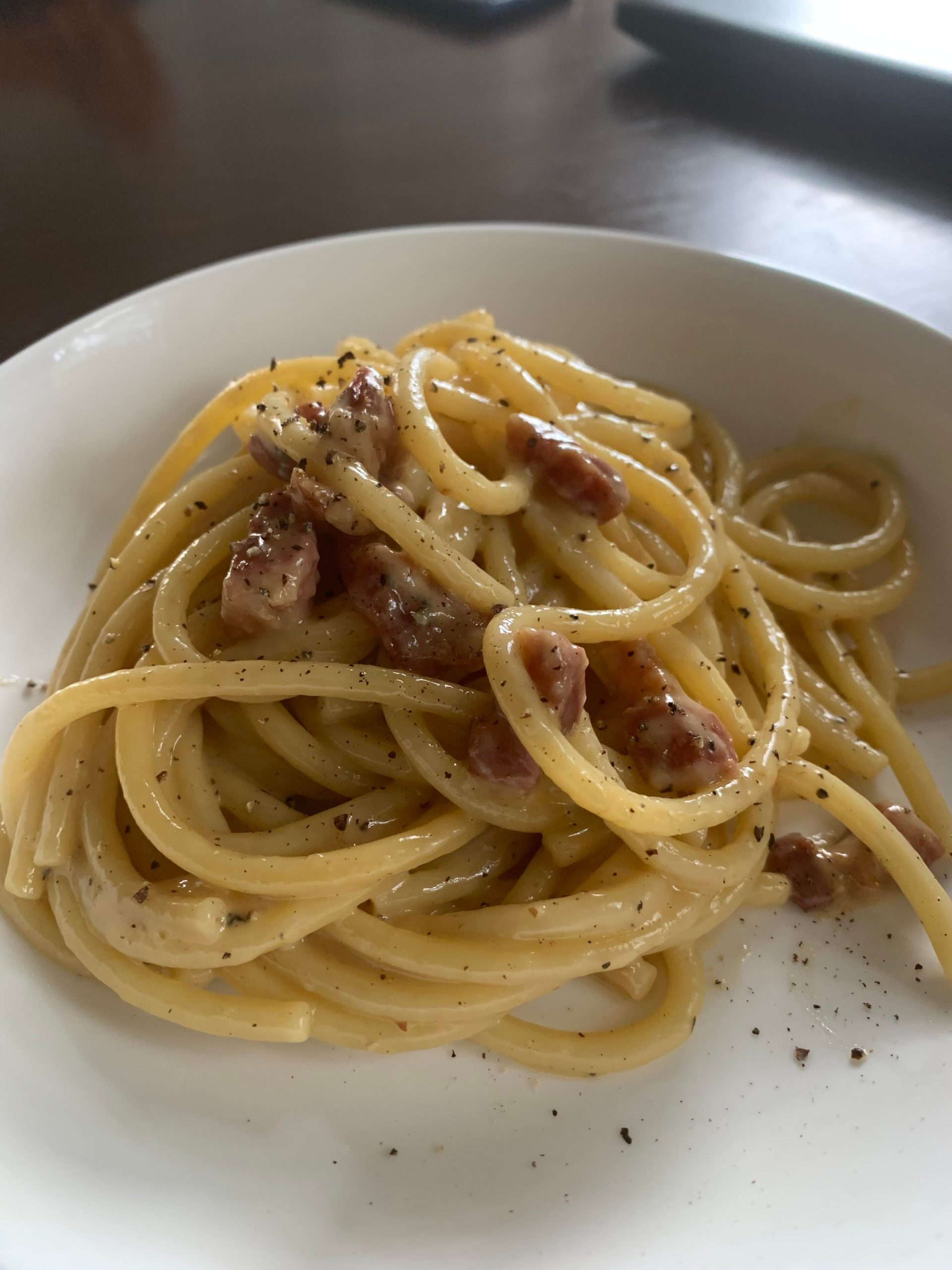 I made myself a spaghetti carbonara with some fresh eggs, guanciale and ...