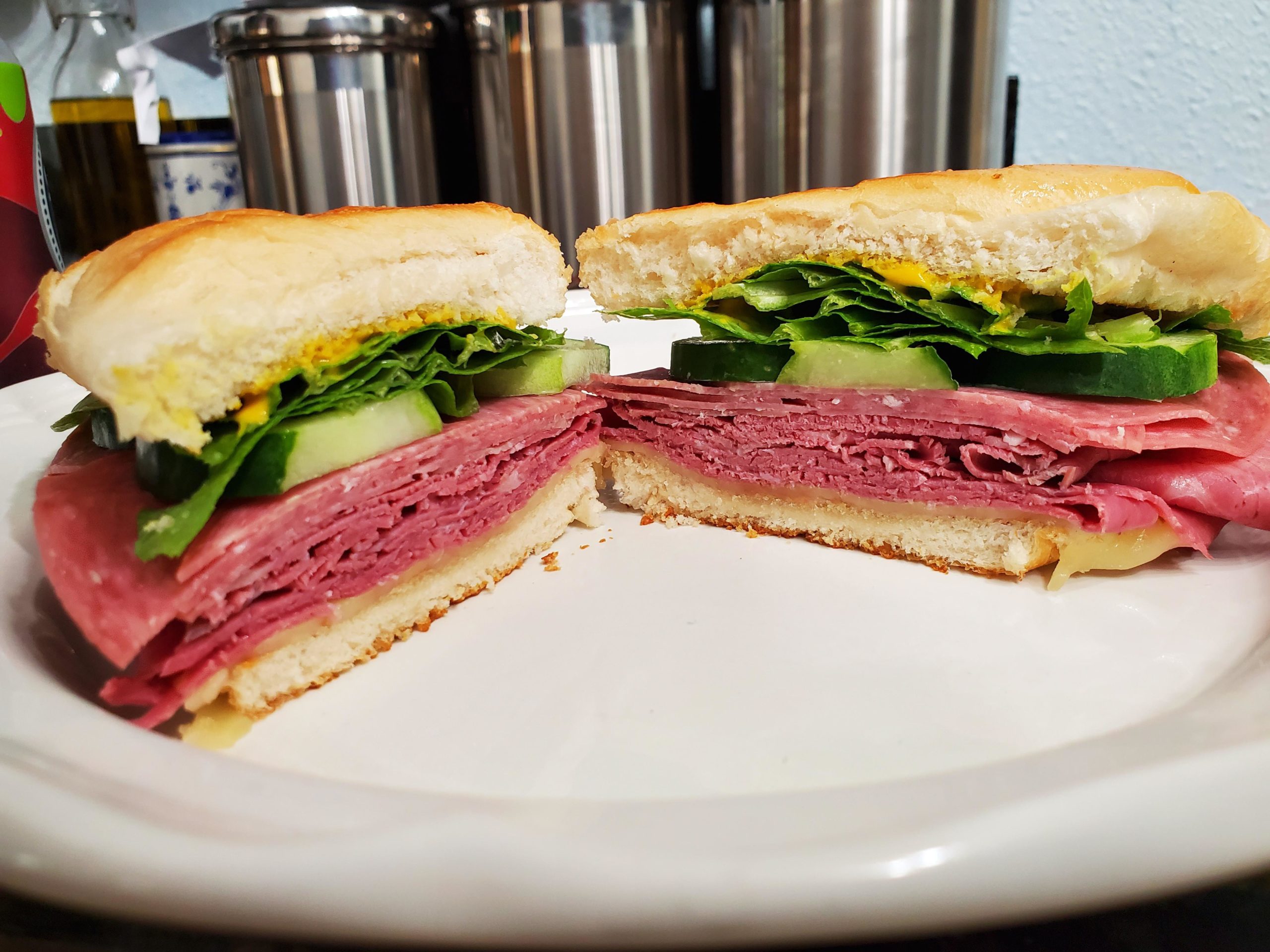 Corned Beef Salami Pepper Jack Yellow Mustard And Home Grown Greens