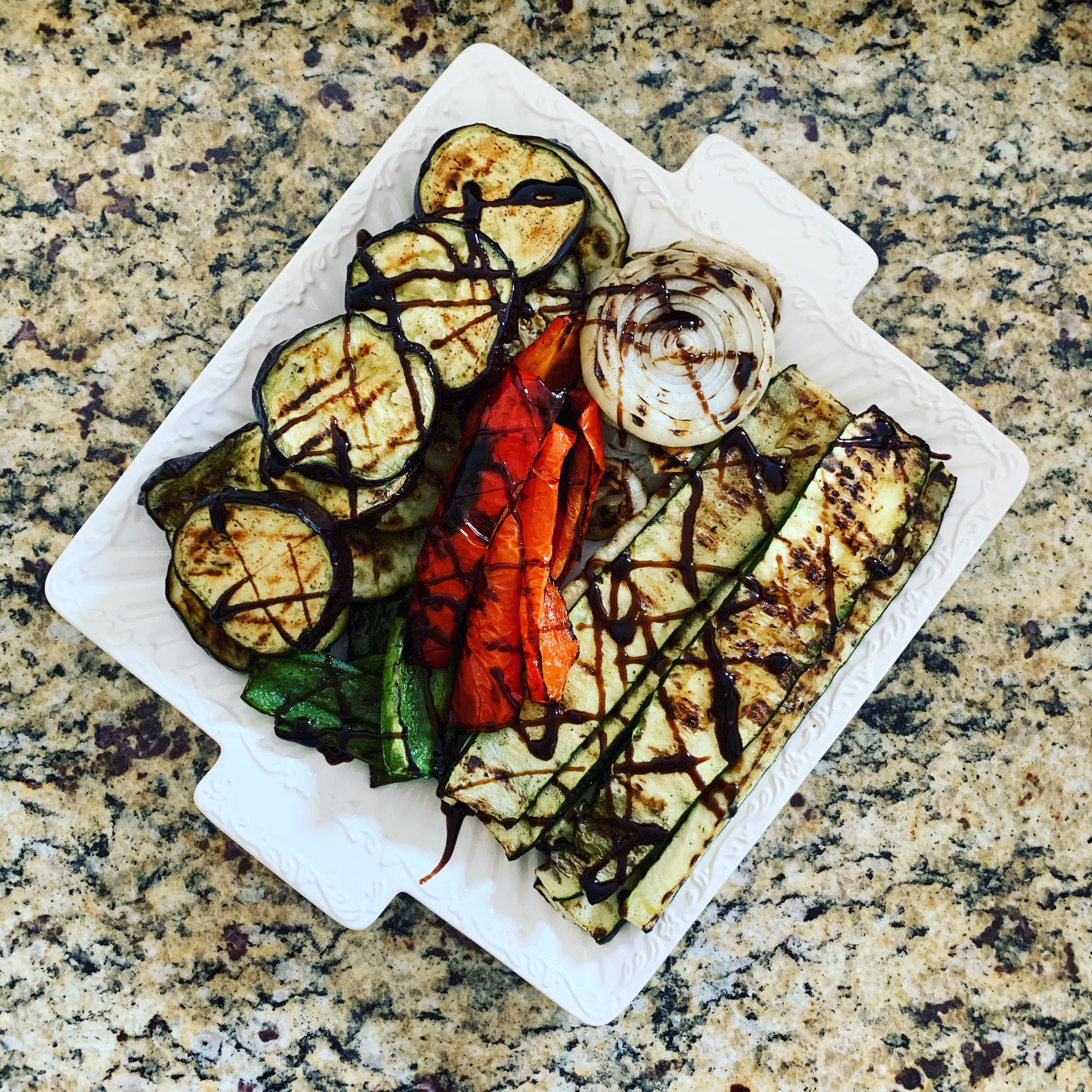 Summer grilling fresh veggies with a balsamic drizzle!! Yummy 😋 ...