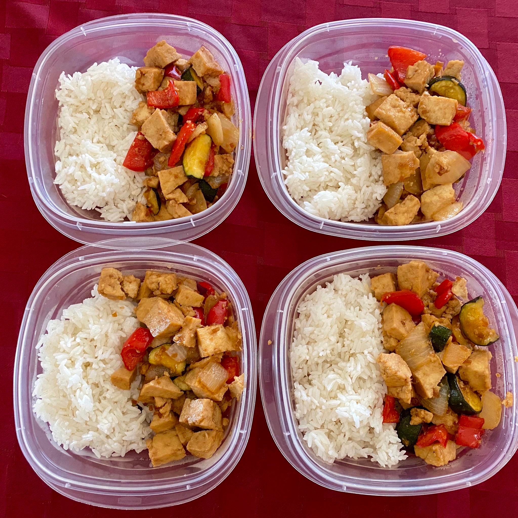 Low sodium teriyaki tofu & vegetables w/ rice - Dining and Cooking