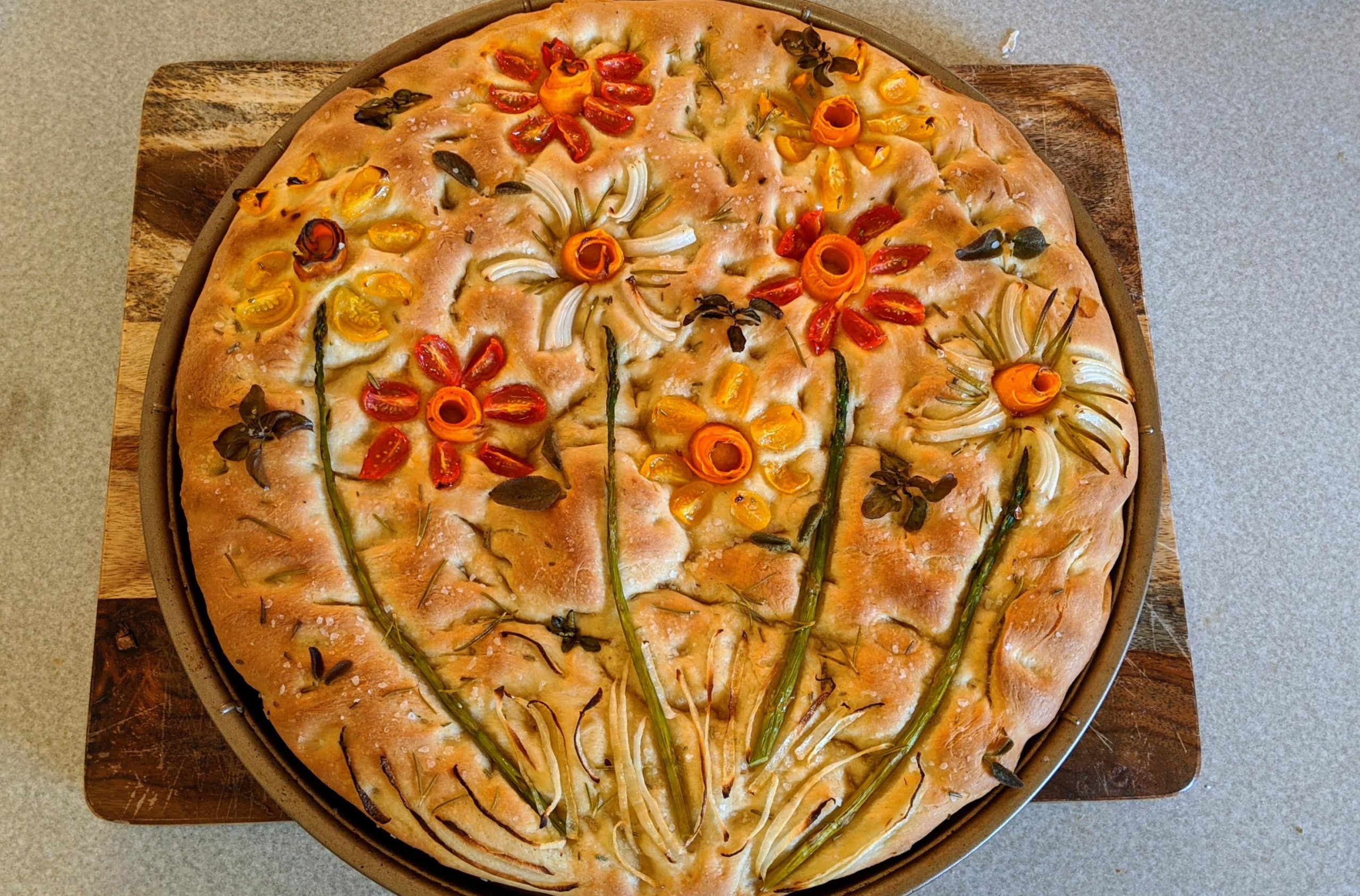 My first focaccia. Had some fun with it! - Dining and Cooking