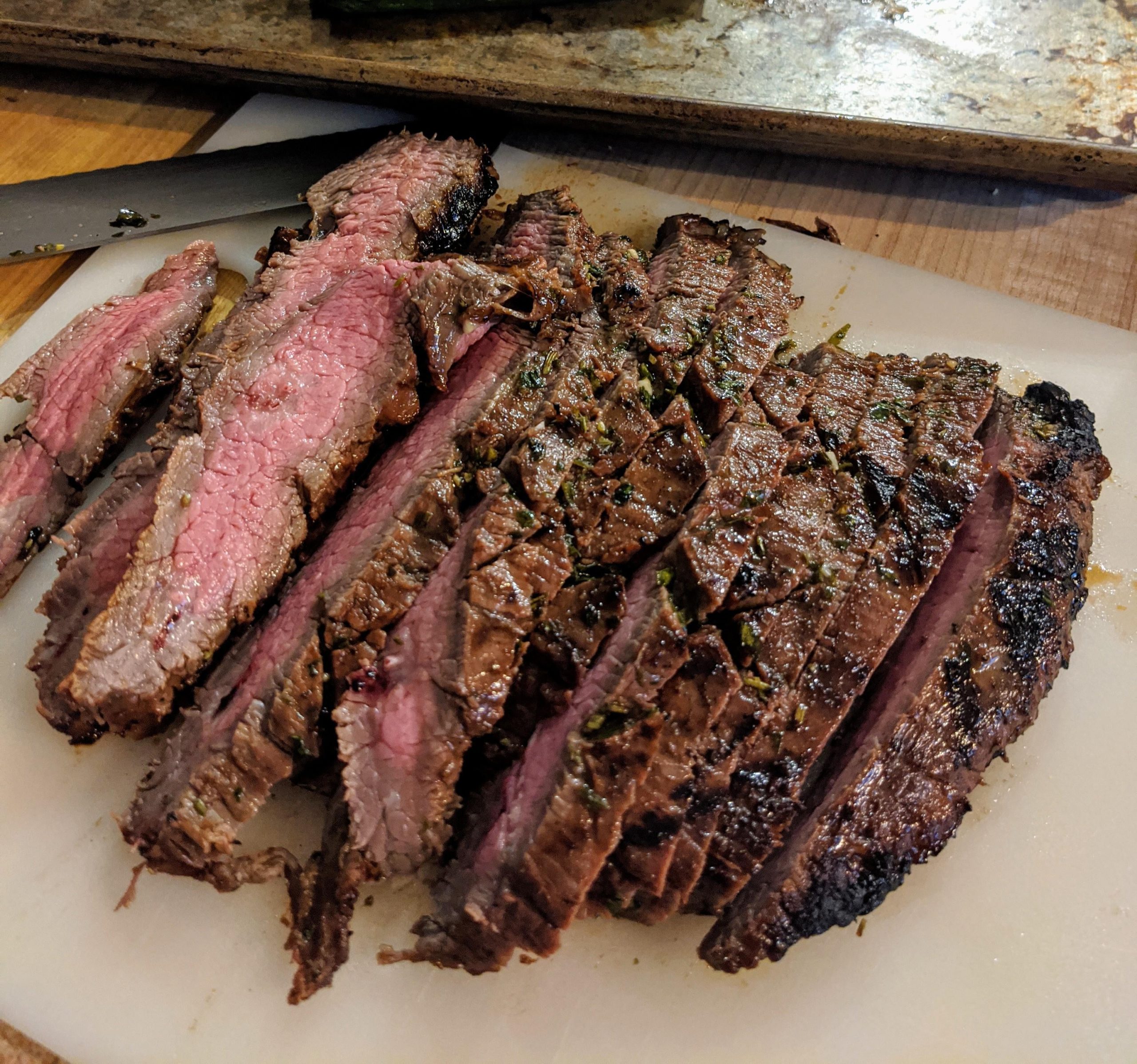 Flank steak marinated and grilled on my er gas grill Dining and