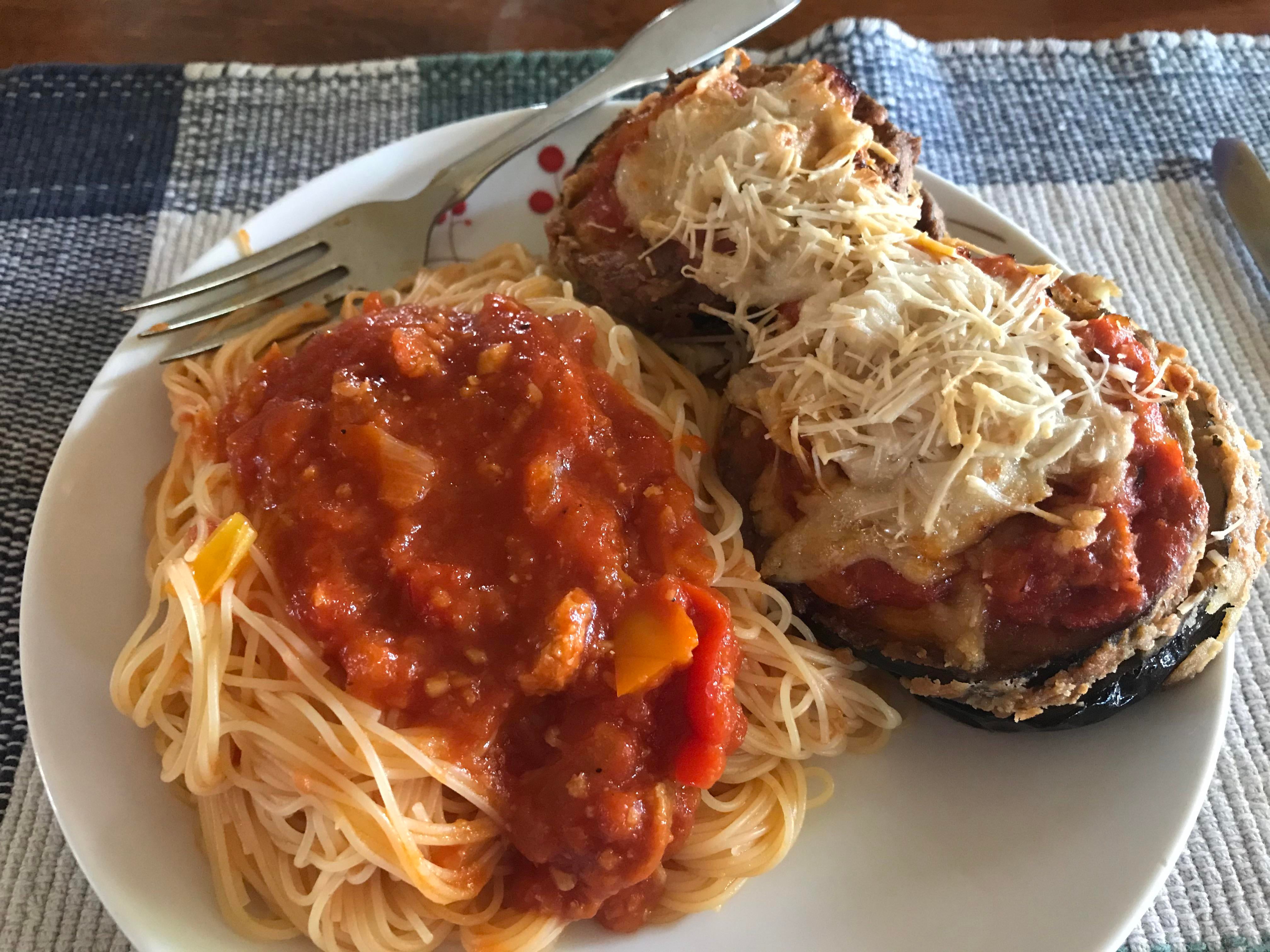 Eggplant Parm Angel Hair Wmiyokos Mozz Good Planet Parm And