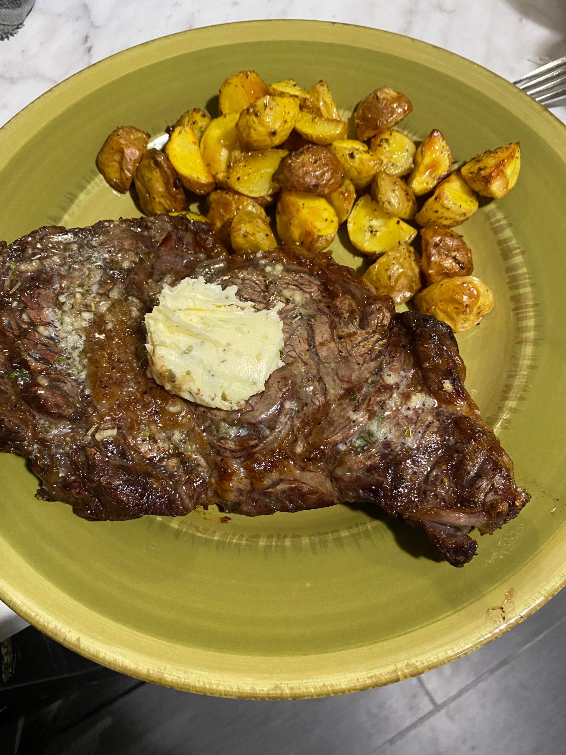 First Post Ribeye With Homemade Garlic Herb Butter Howd I Do Dining And Cooking 