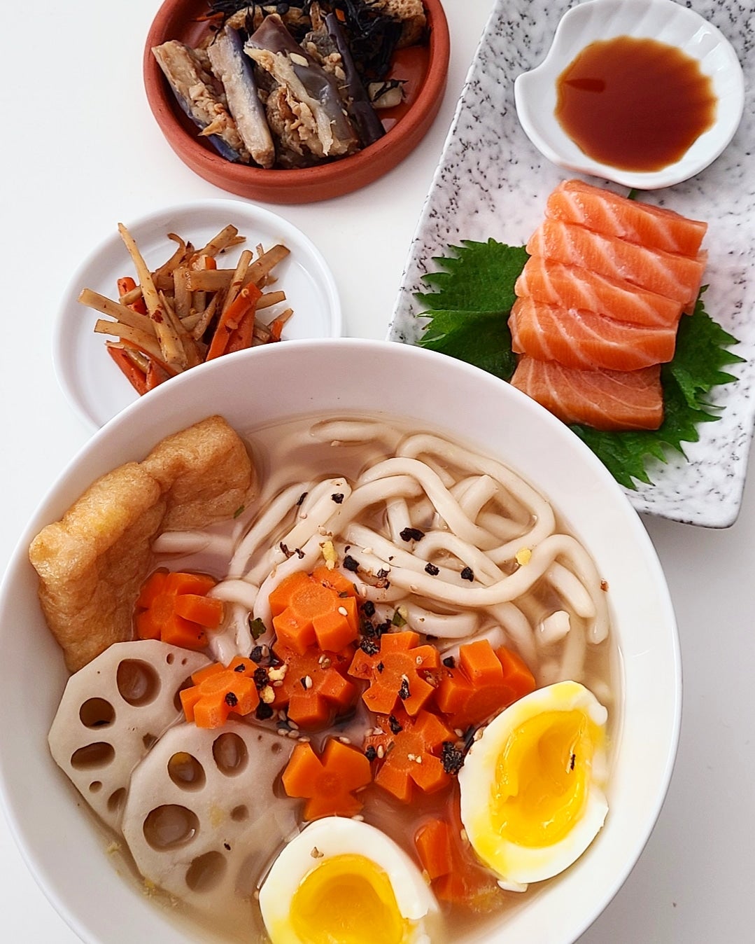 Homemade Kitsune Udon With Various Sides Gobo Ro