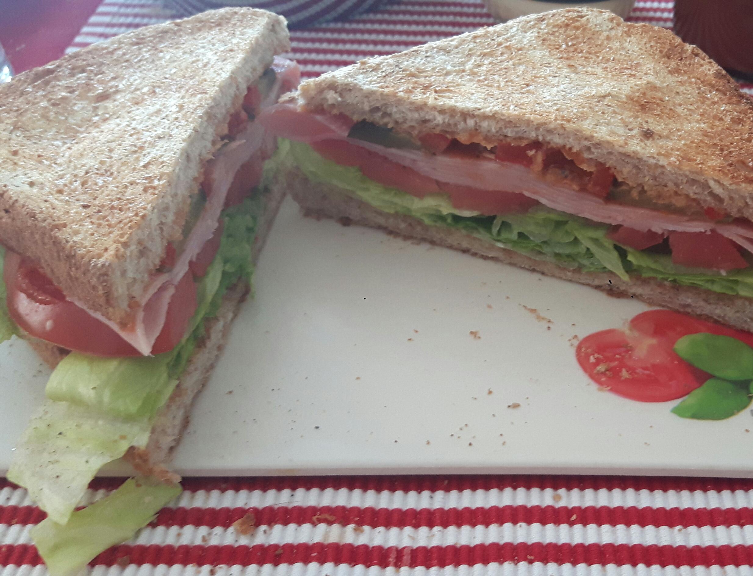 Ham Sandwich With Lettuce Tomato Pickled Bell Pepper Mayo And