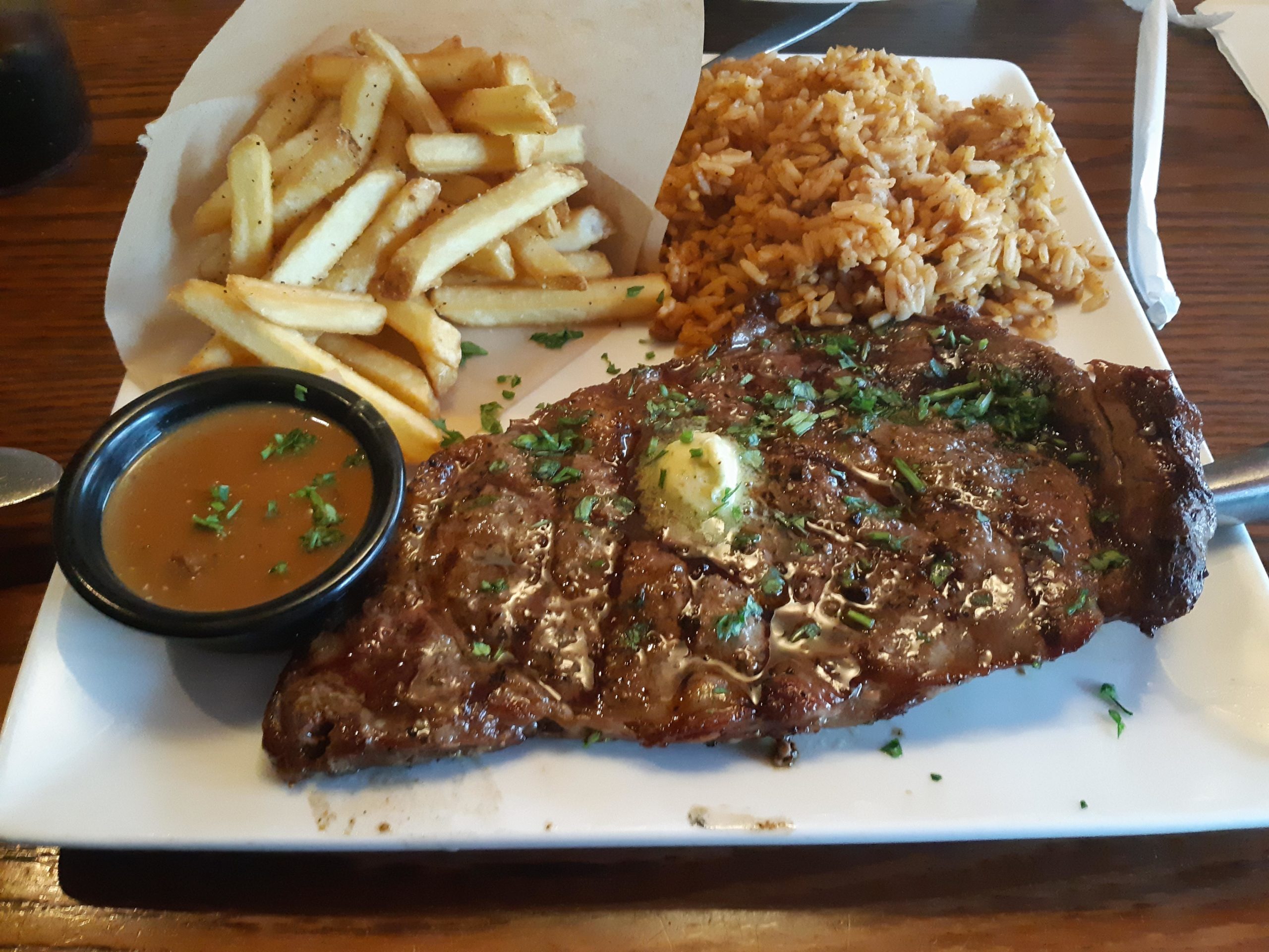 Ribeye Steak With Some Fries And Java Rice Trust Me Its Good Af