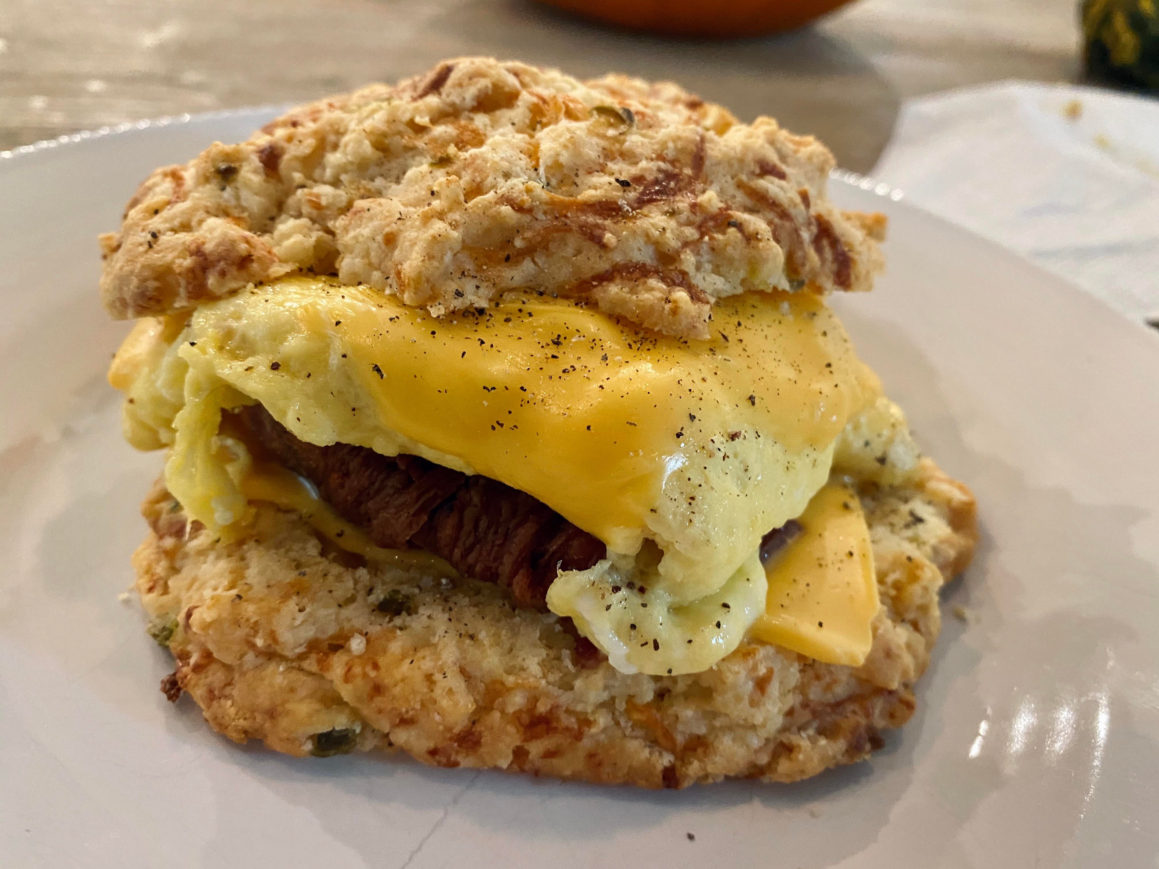 Baconeggchz On A Jalapeo Cheddar Maple Homemade Biscuit Dining And