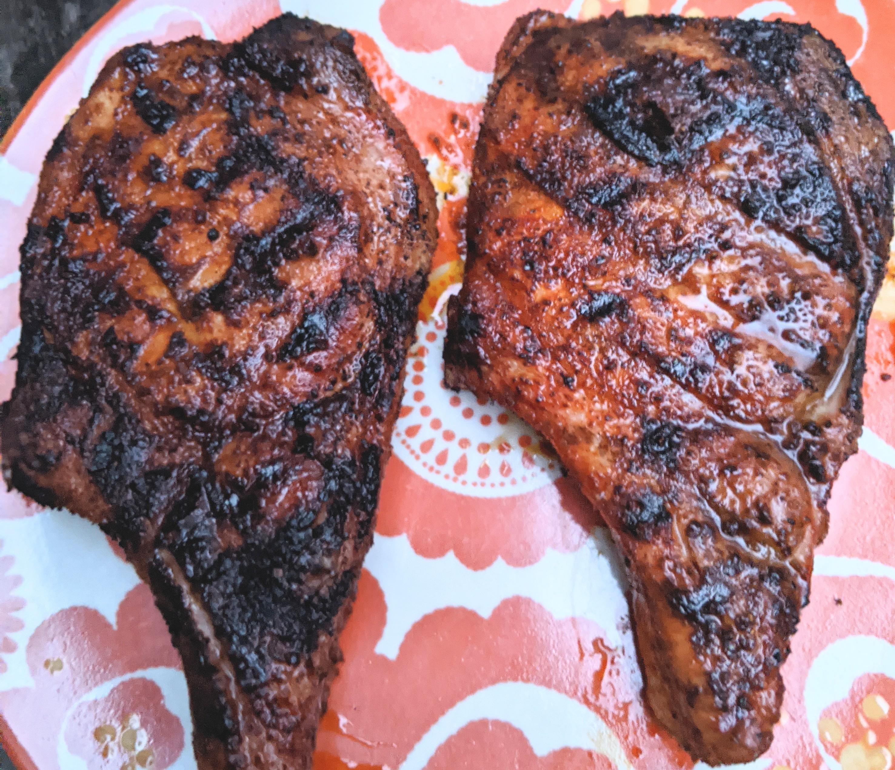 Pork Chops Reverse Seared On The BGE Adobo Chipotle And