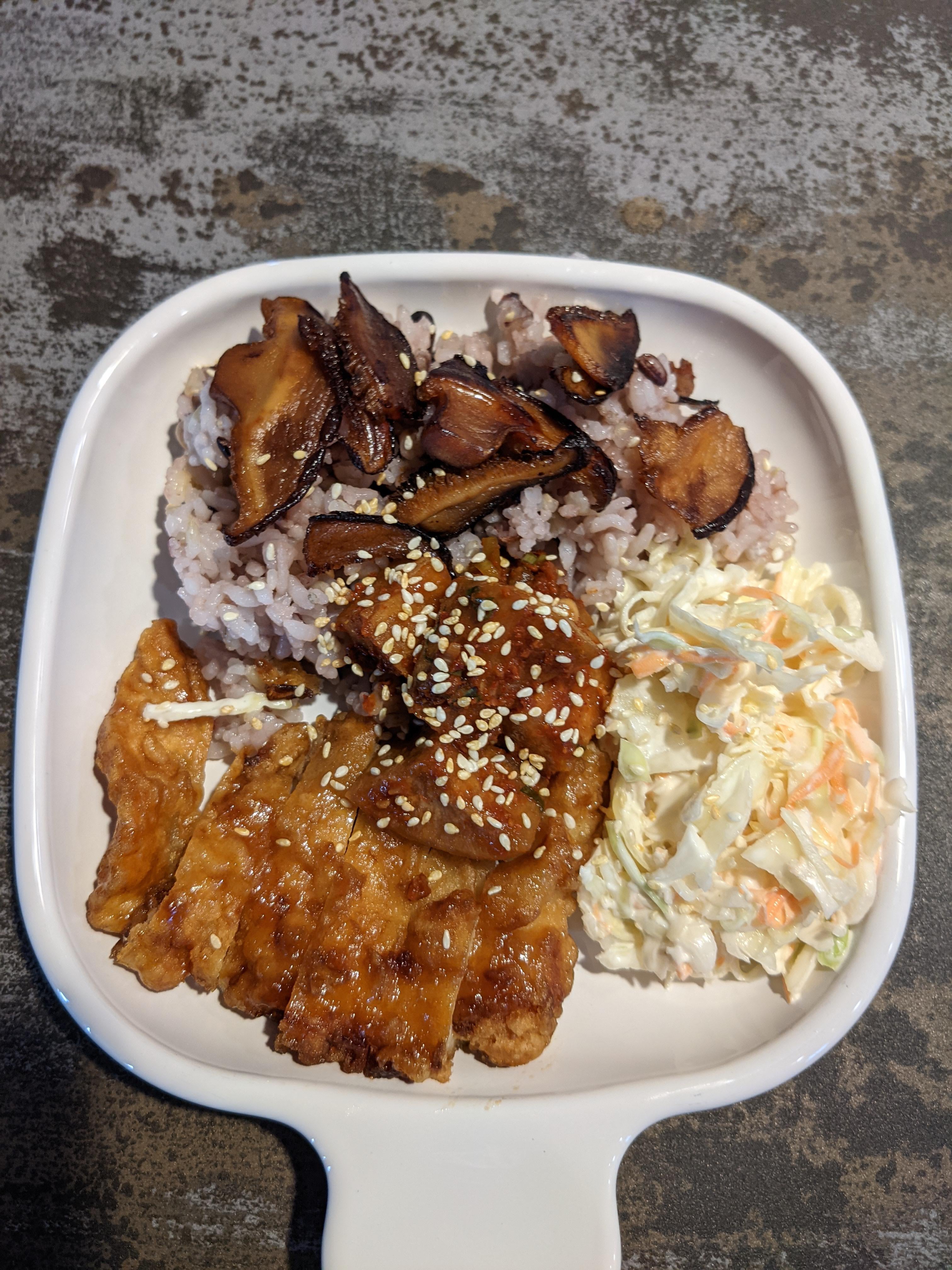 Today's lunch: japgokbap, glazed dry shiitake, KCFC and coleslaw from ...