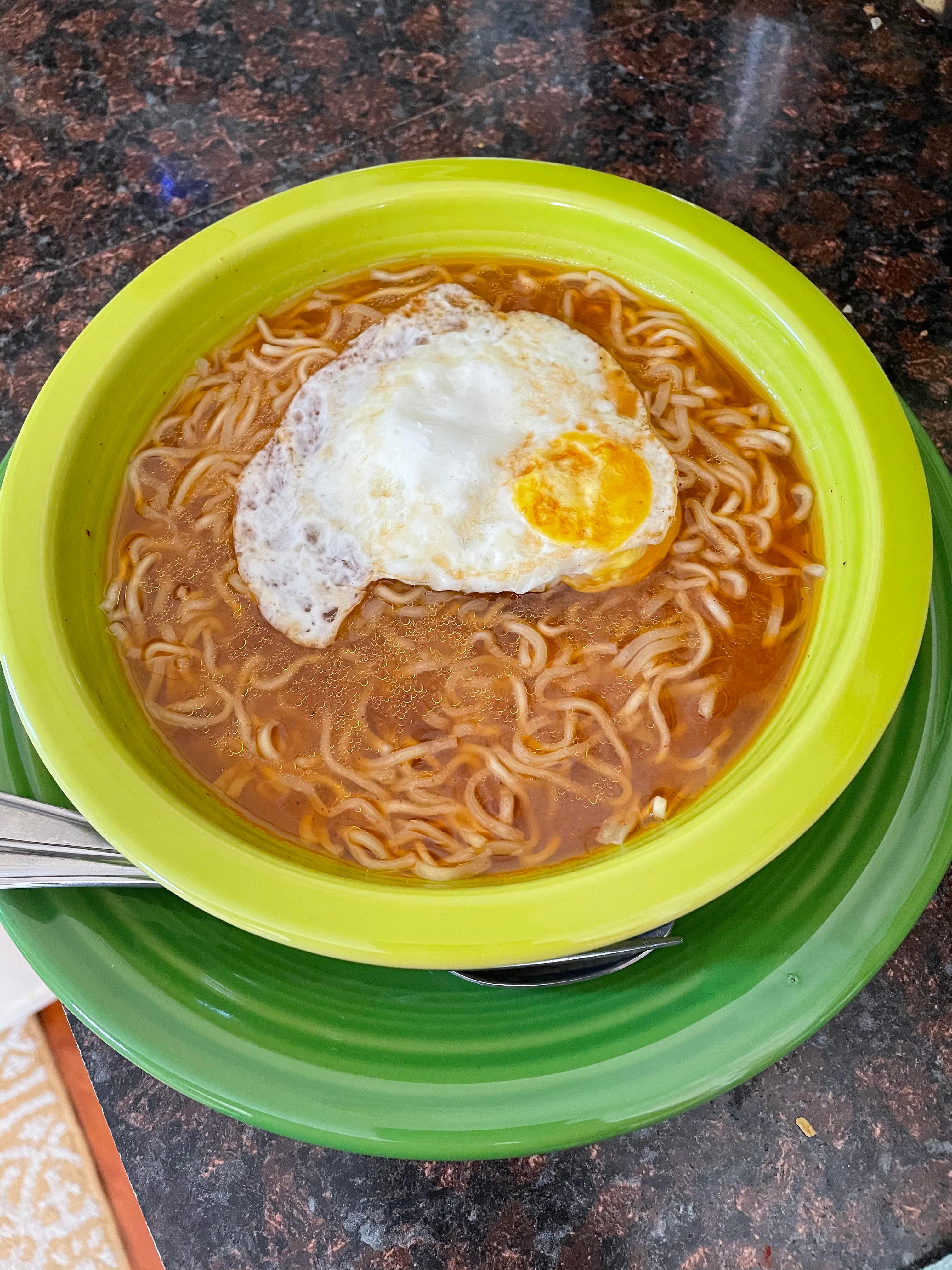 Long time lurker, first time poster, quick time lunch: Maruchan gold spicy  miso with a runny fried egg - Dining and Cooking