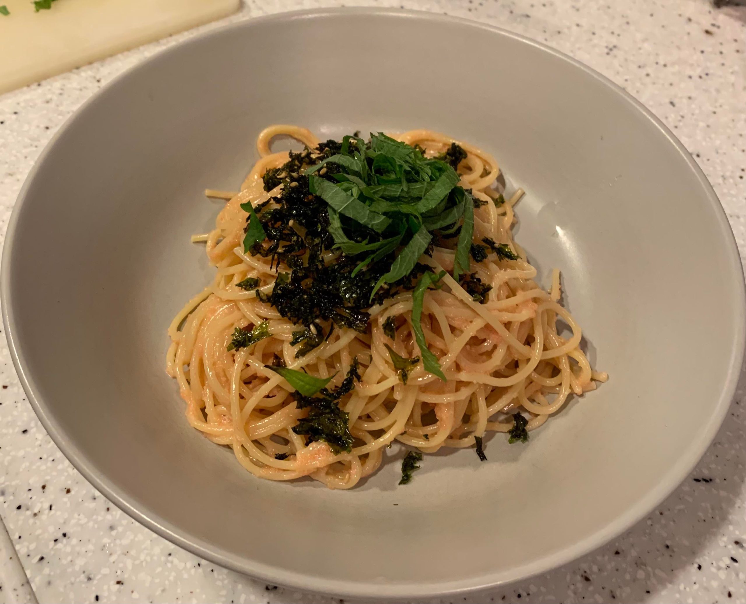 Tarako Spaghetti Super Simple With Korean Nori And Shiso Toppings Dining And Cooking