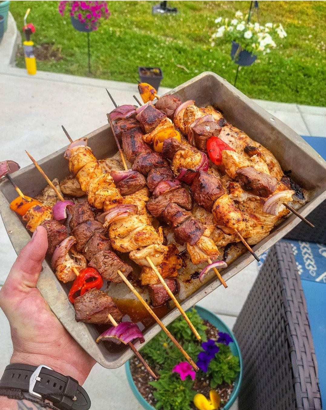 Grilled steak and chicken kabobs 🤌 Dining and Cooking