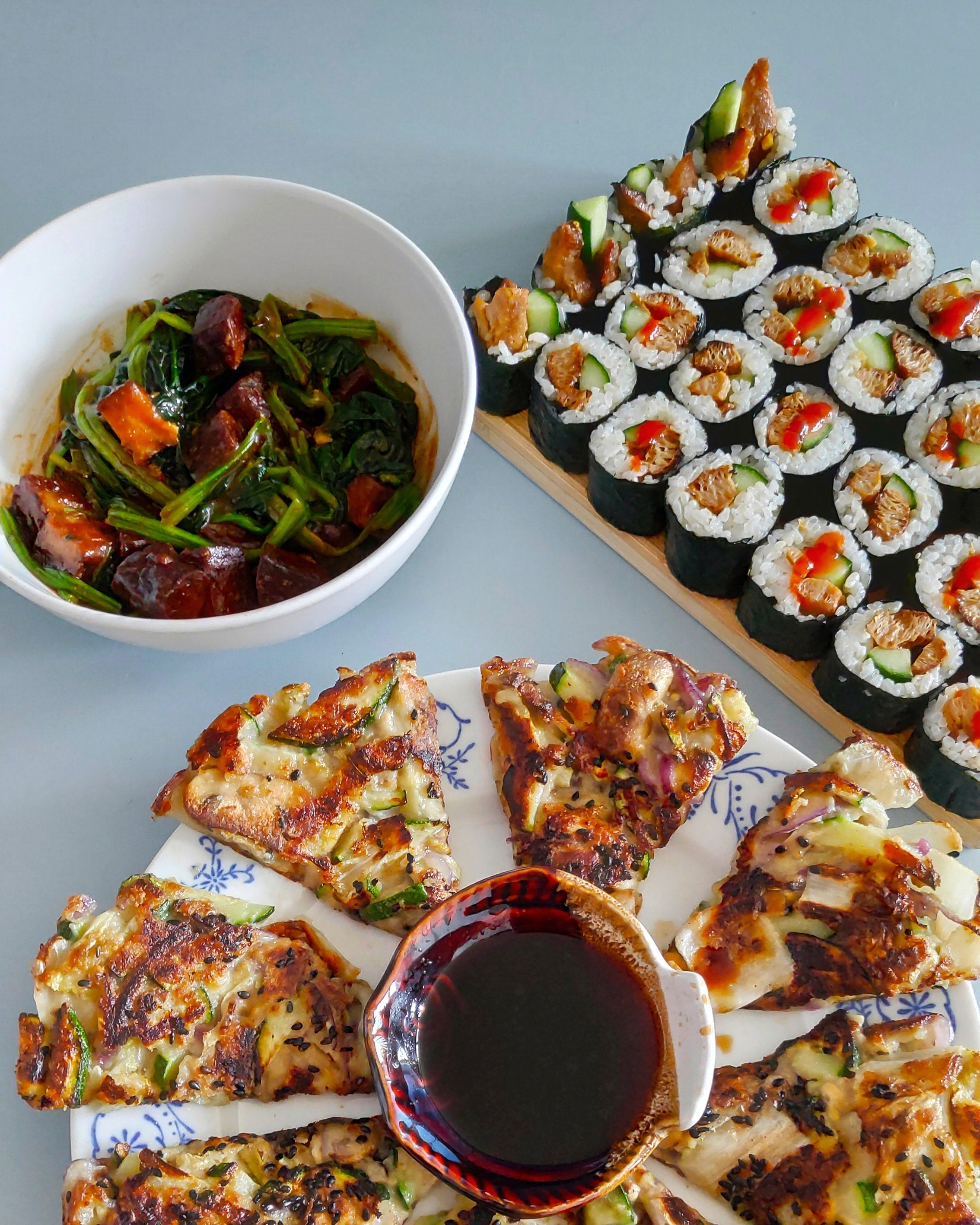 my-homemade-korean-lunch-with-a-pancake-gimbap-and-some-fried-tempeh