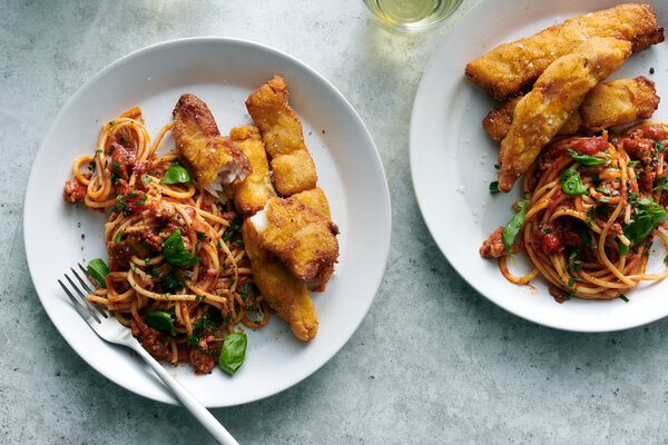 Fried Catfish and Spaghetti