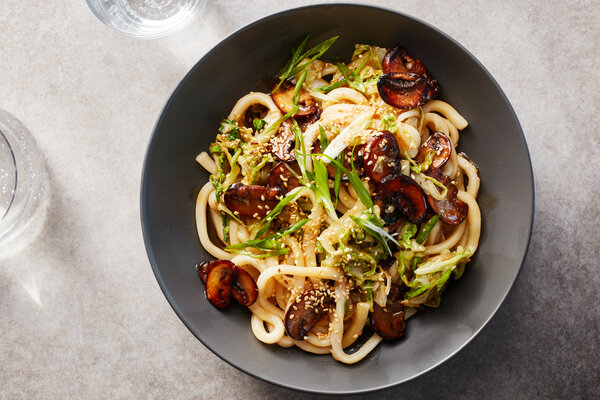 Honey-Glazed Mushrooms With Udon