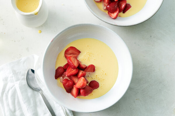 Strawberries in Rose Crème Anglaise