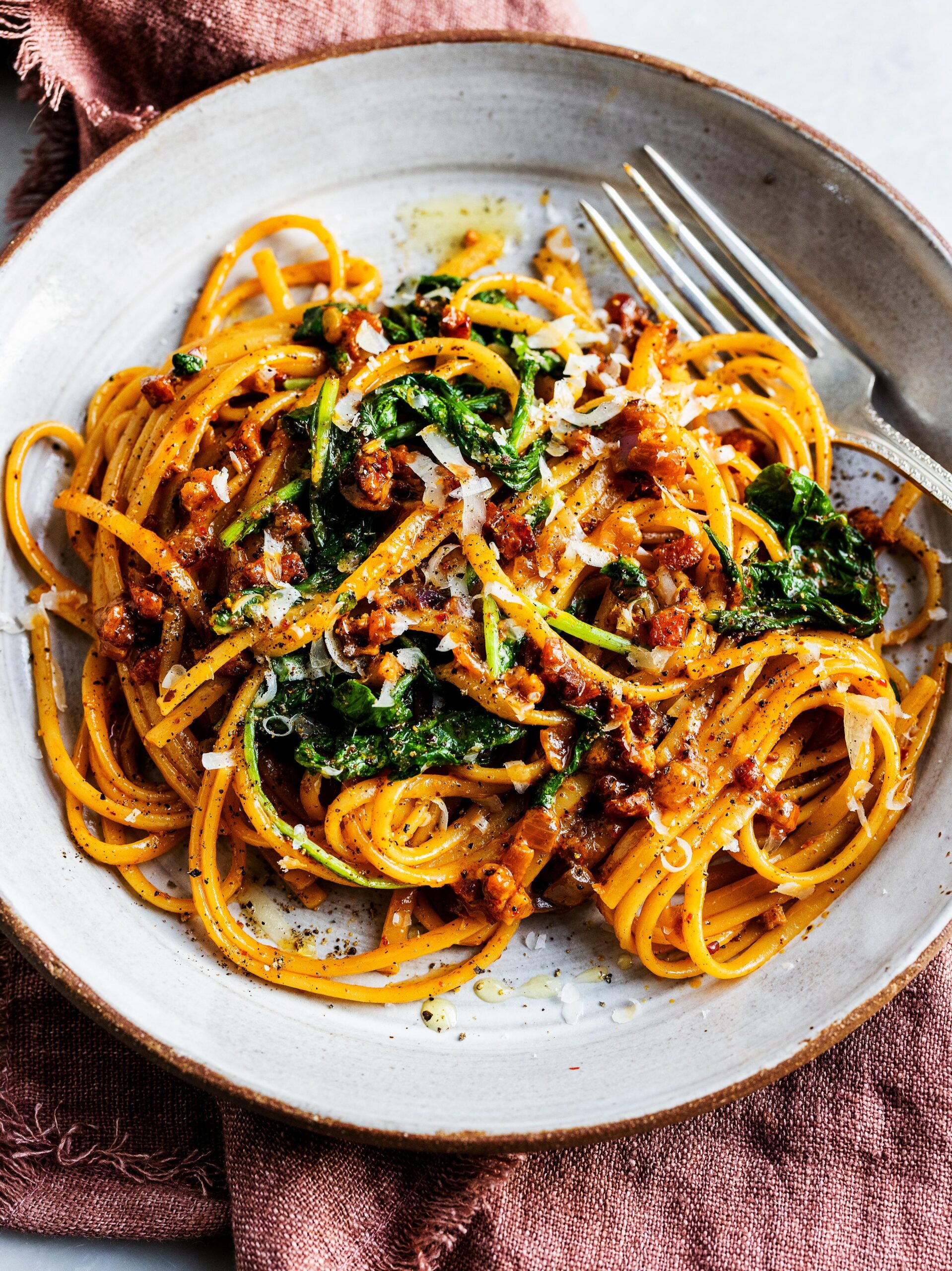 Linguine with Creamy Piment d'Espelette Sauce and Pancetta - Dining and ...