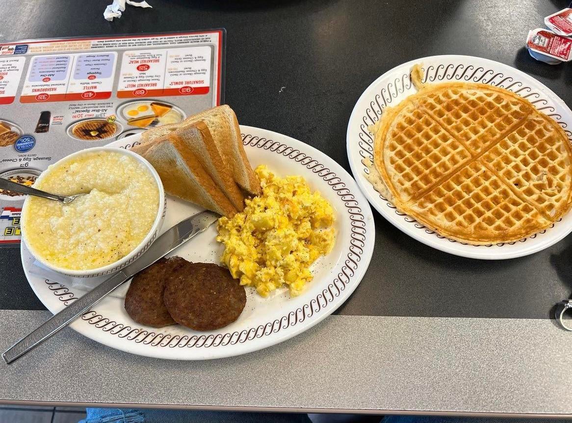 Waffle House All Star Special [Waffle, Sausage, Eggs, Buttered Toast