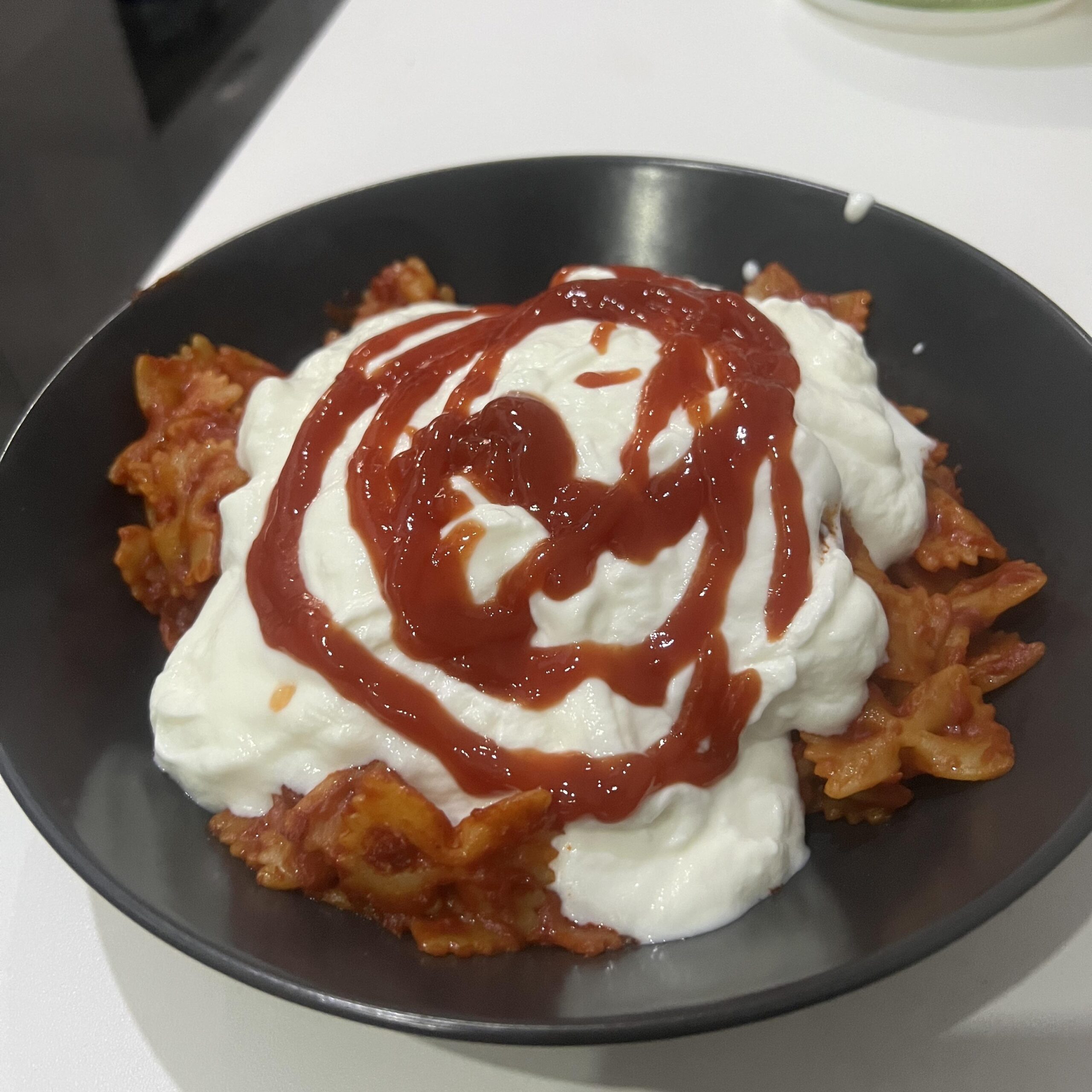 Tomato+butter pasta with yoghurt and ketchup Dining and Cooking