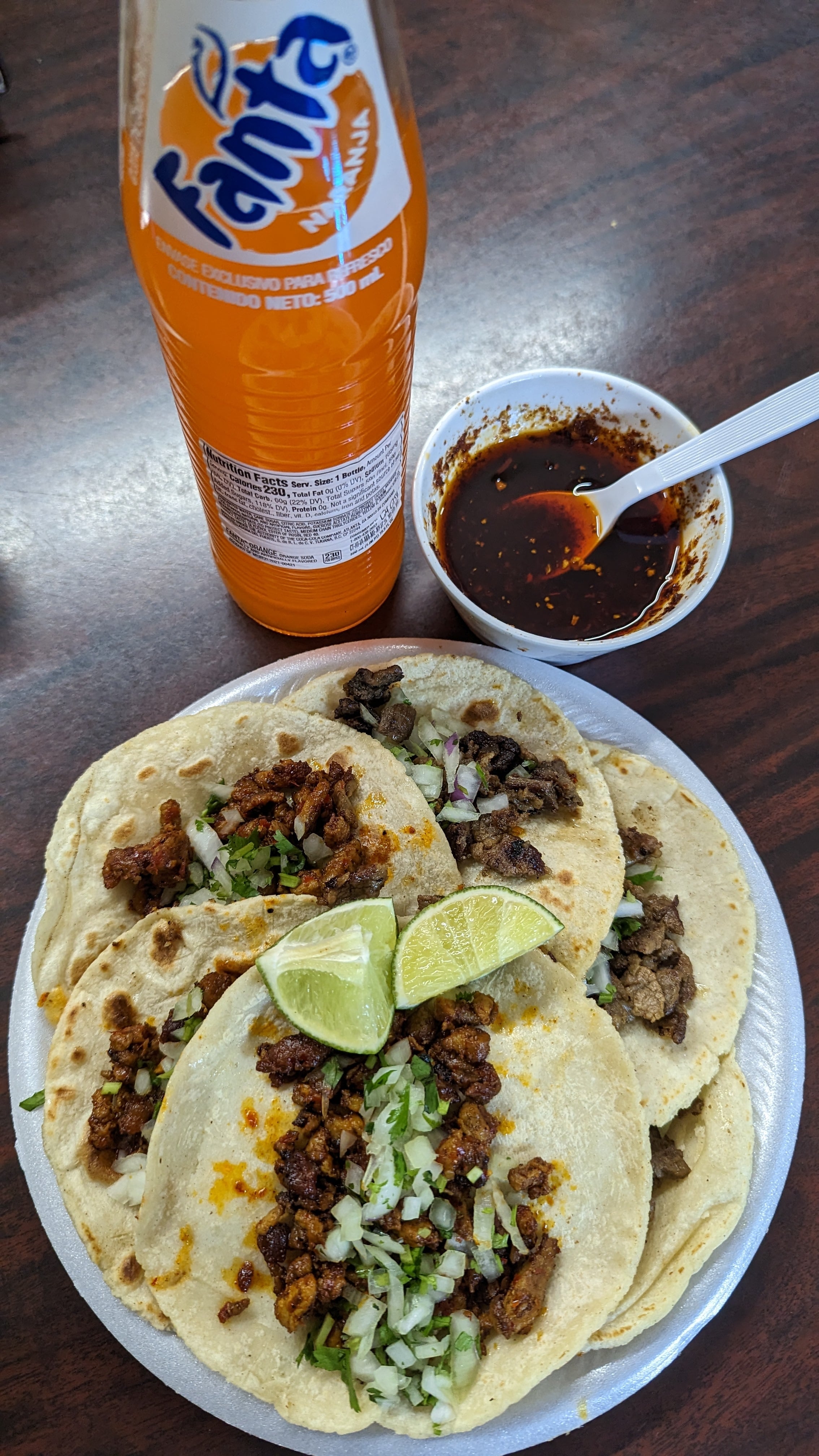 Dinner Last Night 3 Asada 3 Adobada Orange Fanta And Some Chile De Aceite Dining And Cooking