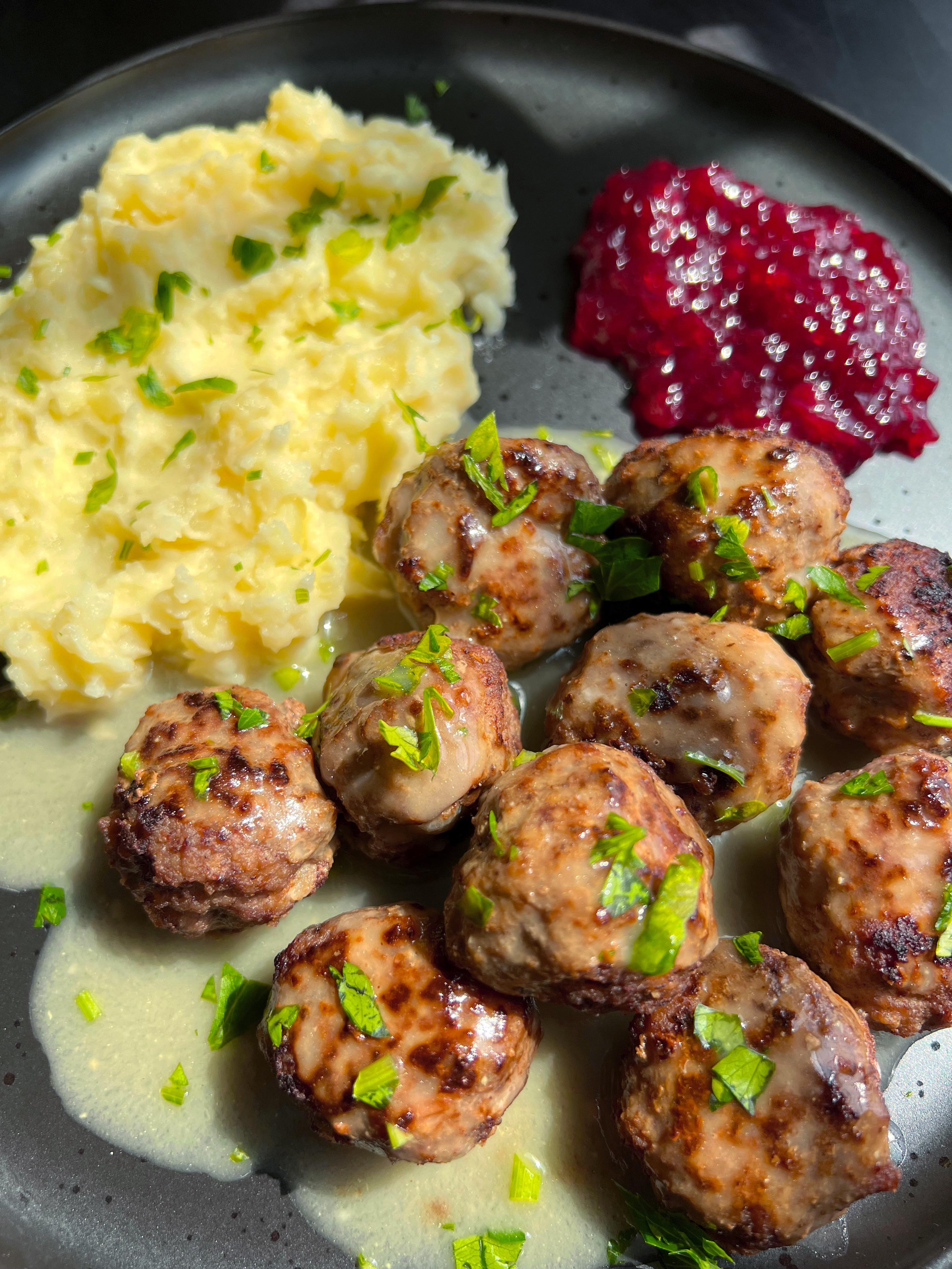 Swedish Meatball With Mashed Potatoes And Lingonberry Jam Dining And