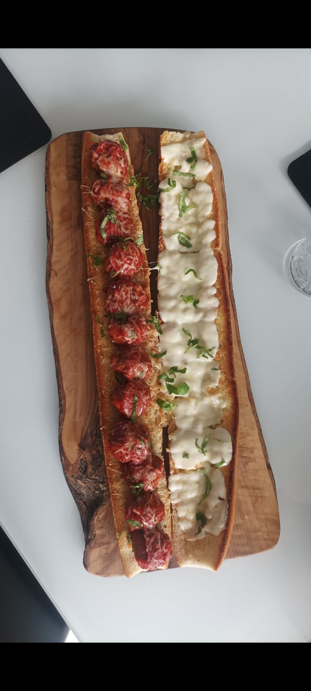 [homemade] Meatball Baguette With Tomato Sauce And Mozarella Dining