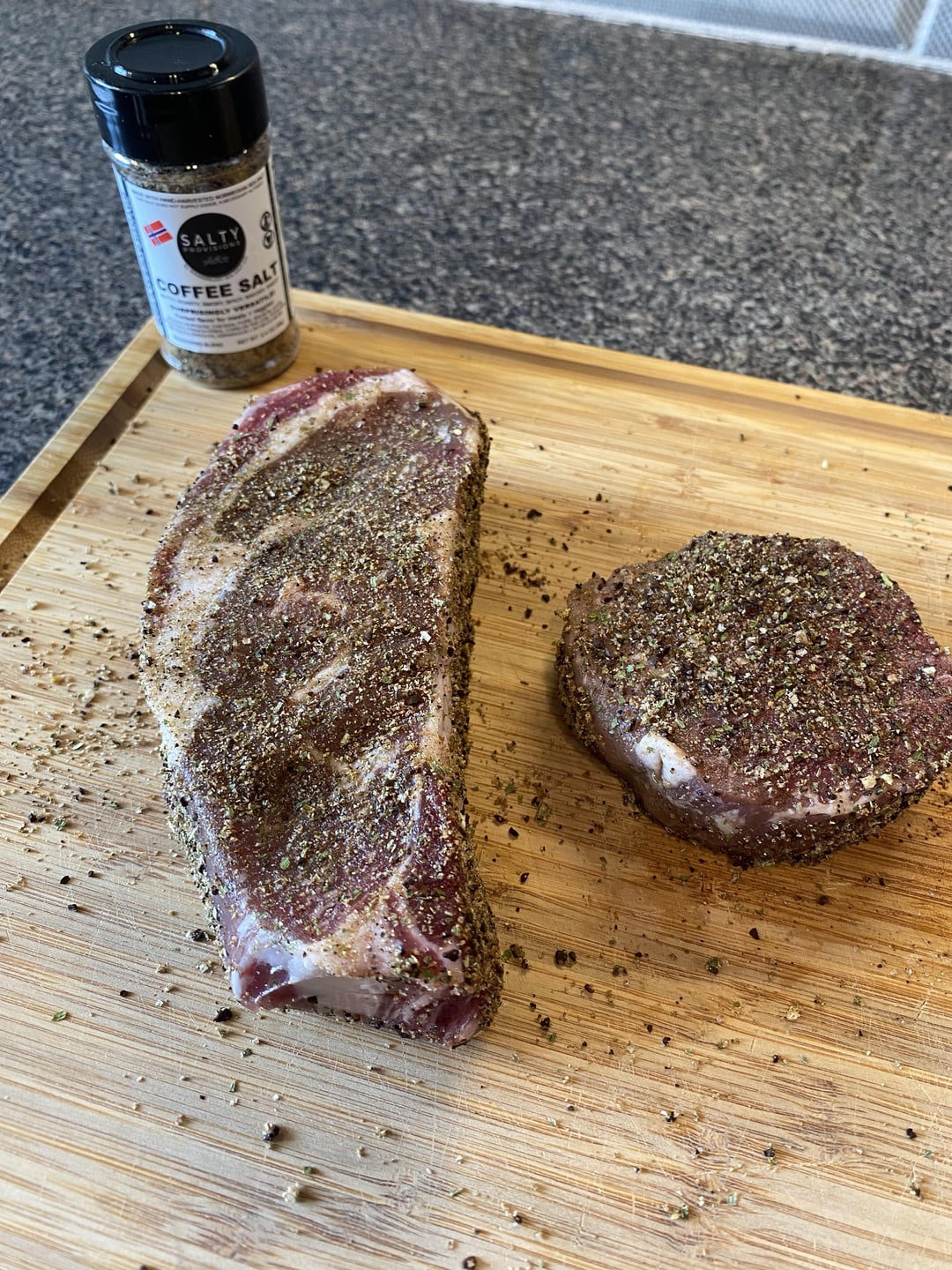 Coffee Rub On A 42 Day Dry Aged Ribeye And A Filet 135 For 25 Hours And Seared With Wagyu 