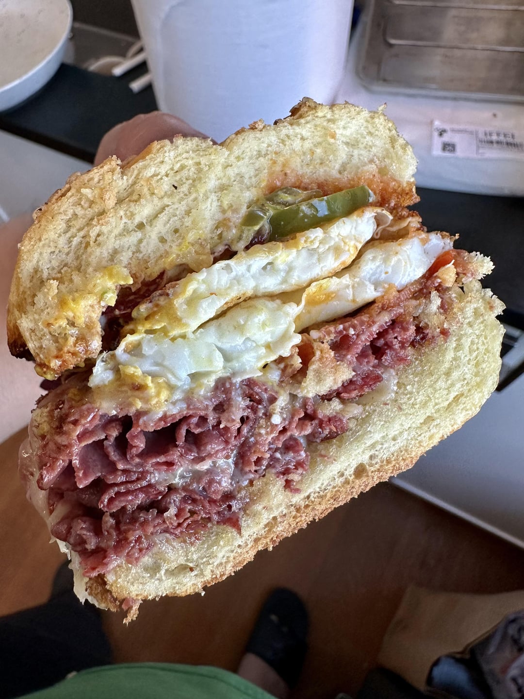 Pastrami egg and Swiss. Dining and Cooking