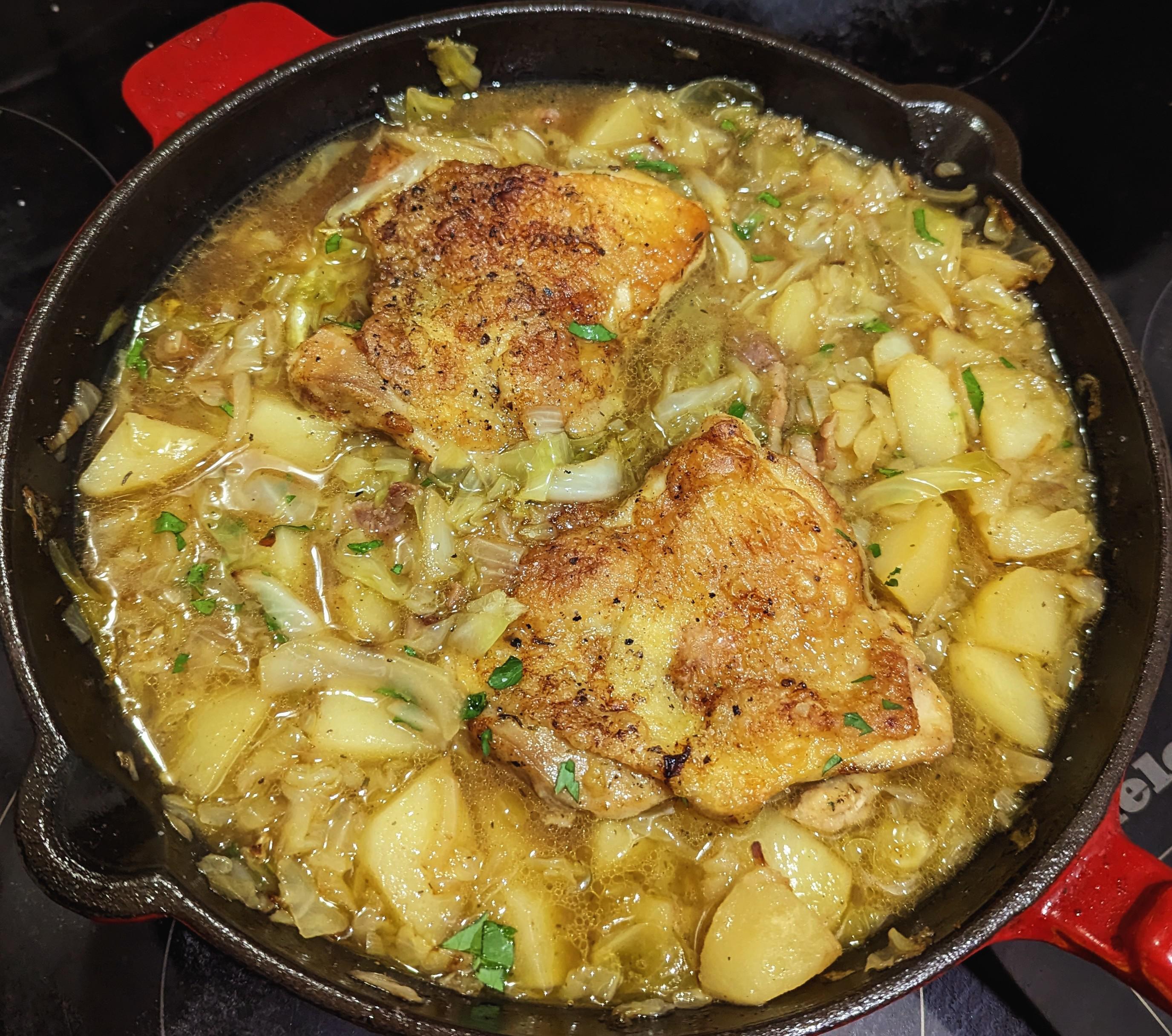 Kenjis Easy One Pot Braised Chicken With Cabbage Bacon And Potatoes Dining And Cooking 