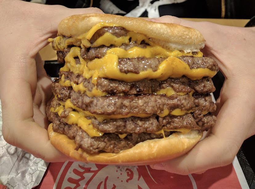 T rex burger from Wendy’s Dining and Cooking