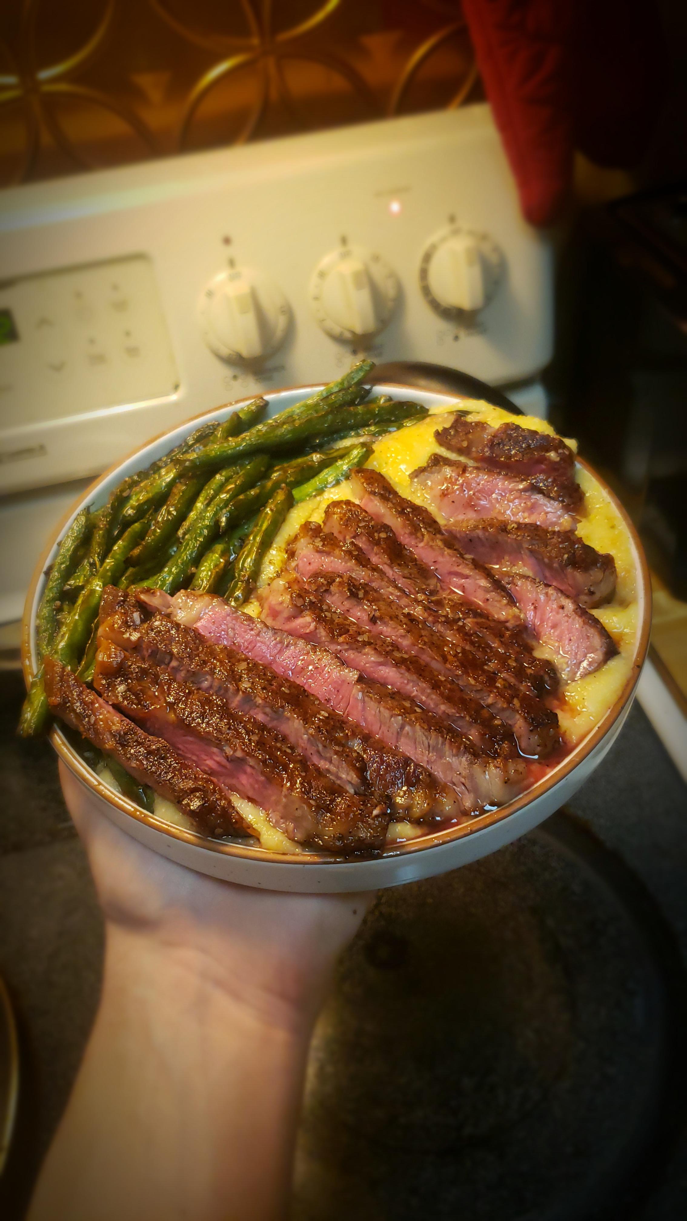 Ribeye, green beans, and polenta! Dining and Cooking