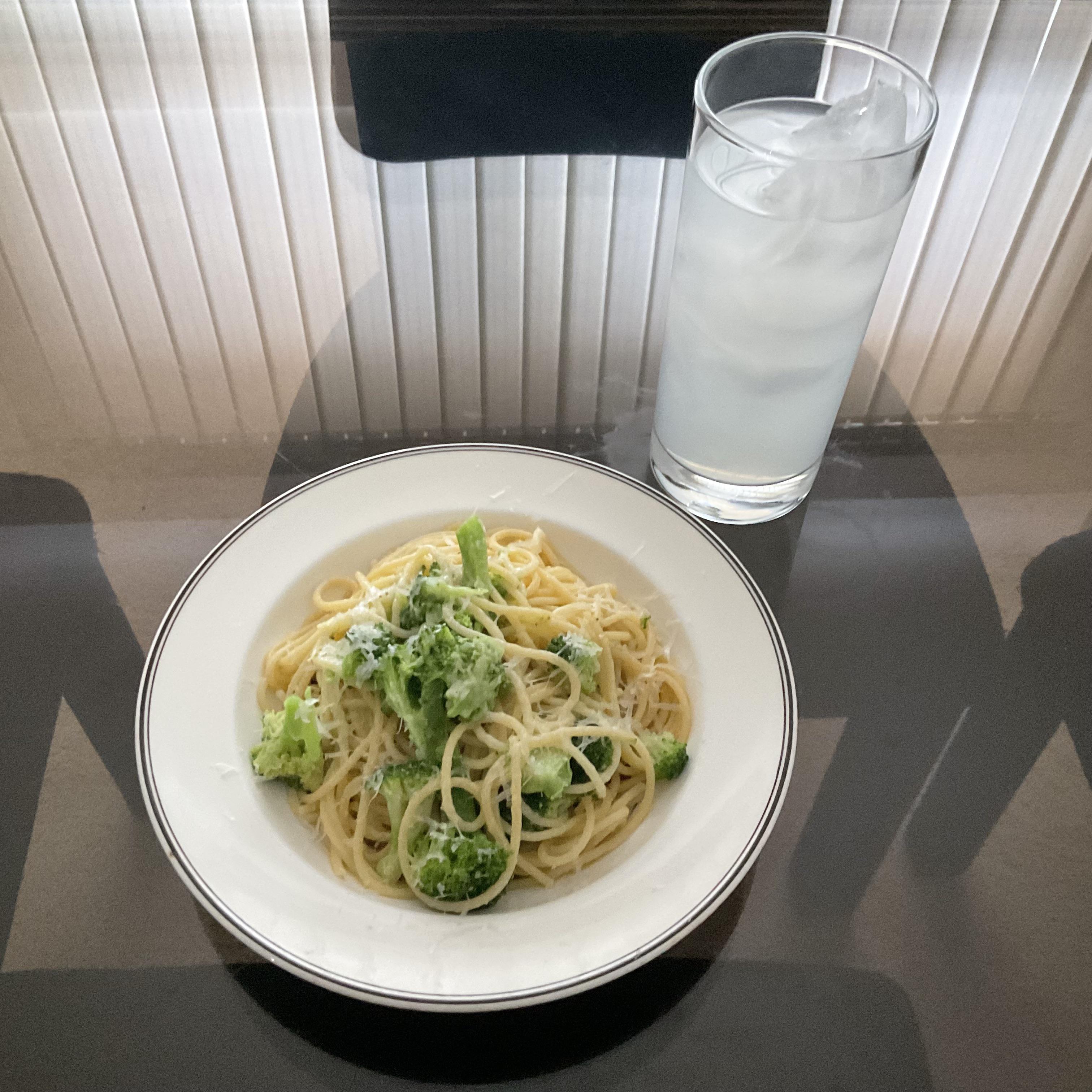 Spaghetti with Broccoli, Garlic, Parmesan Cheese, and Olive Oil