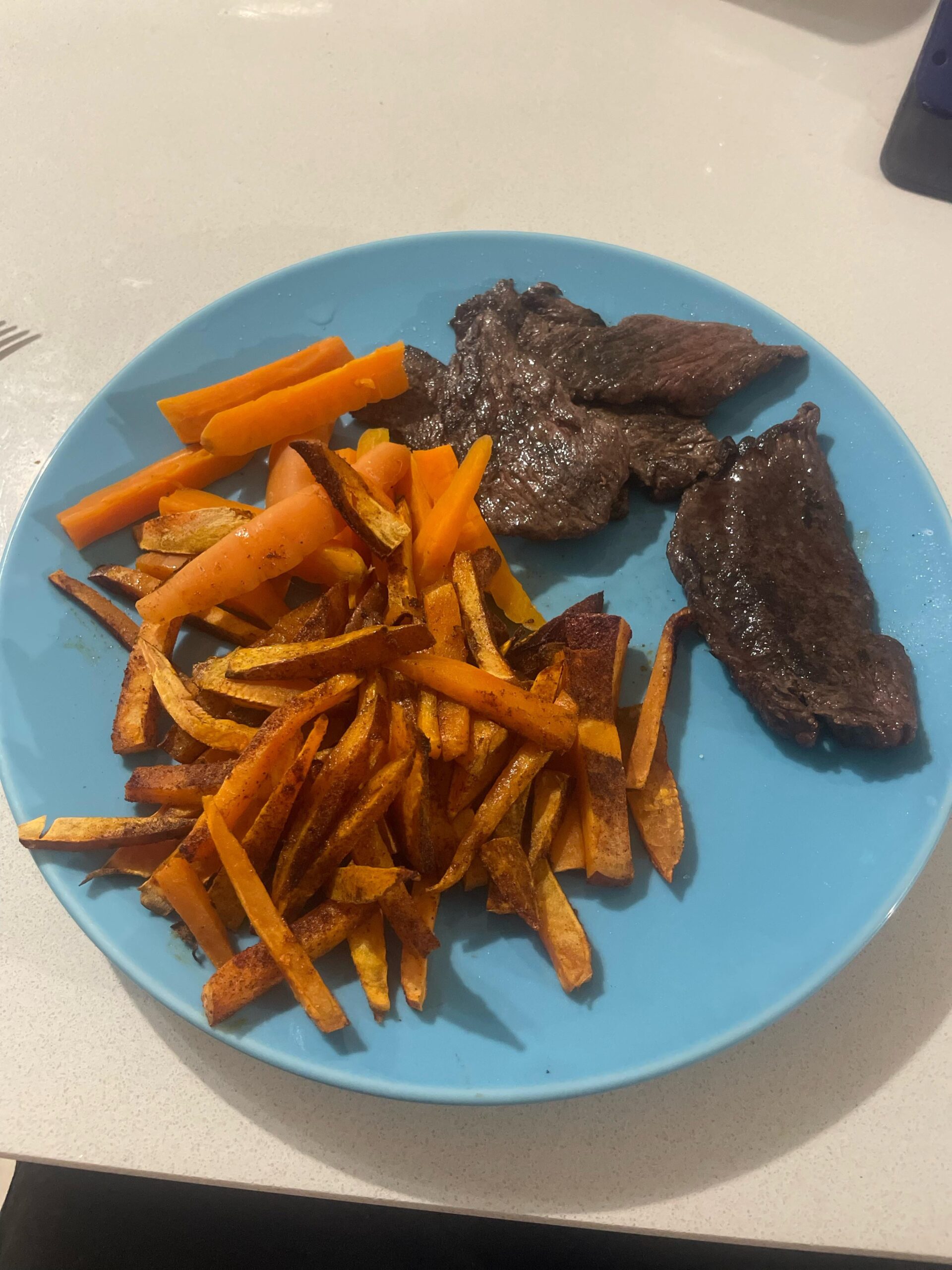 Kangaroo steaks, carrots and homemade sweet potato fries - Dining and ...