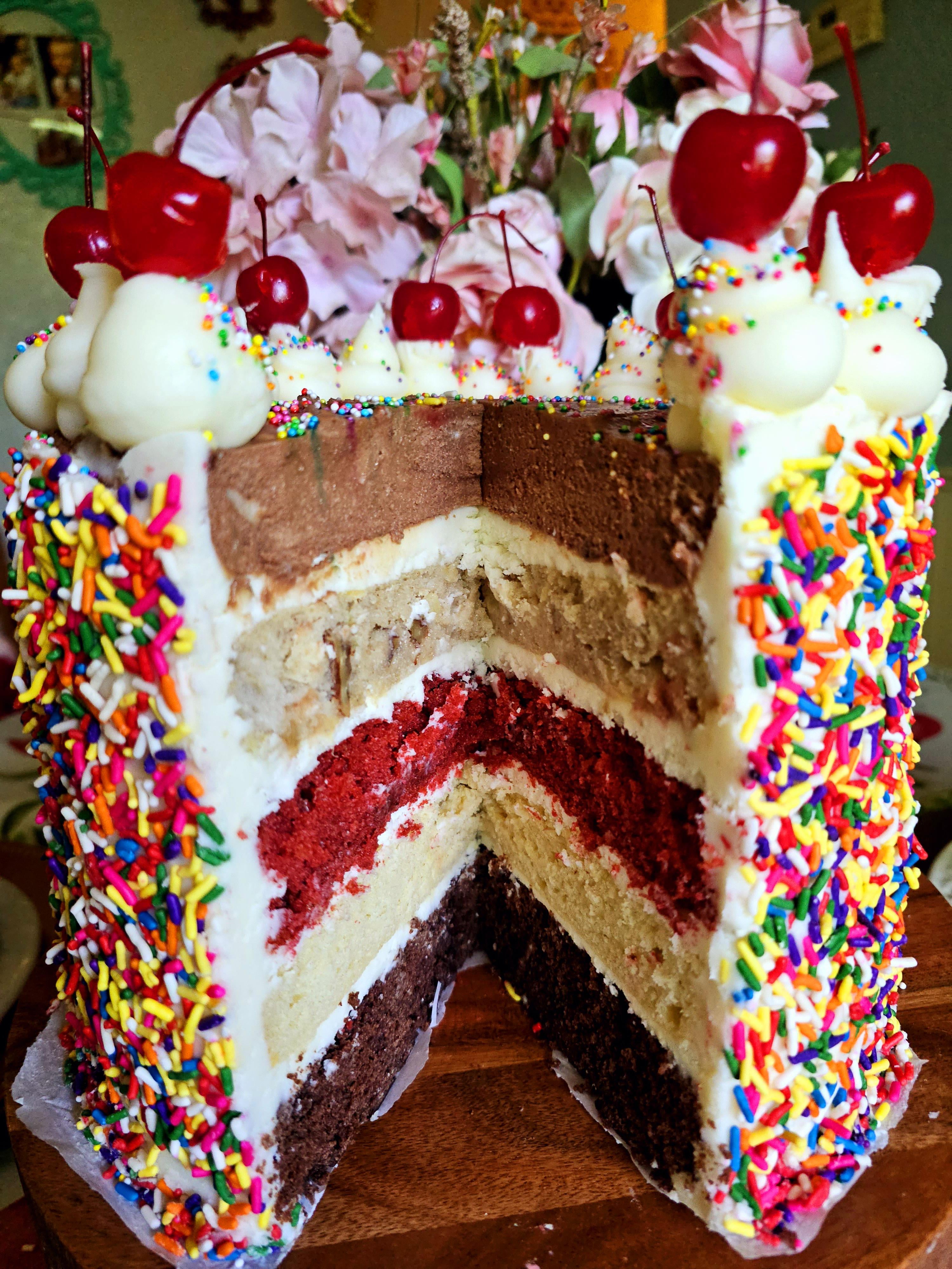 Sampler cake (chocolate mousse, hummingbird, red velvet, vanilla ...