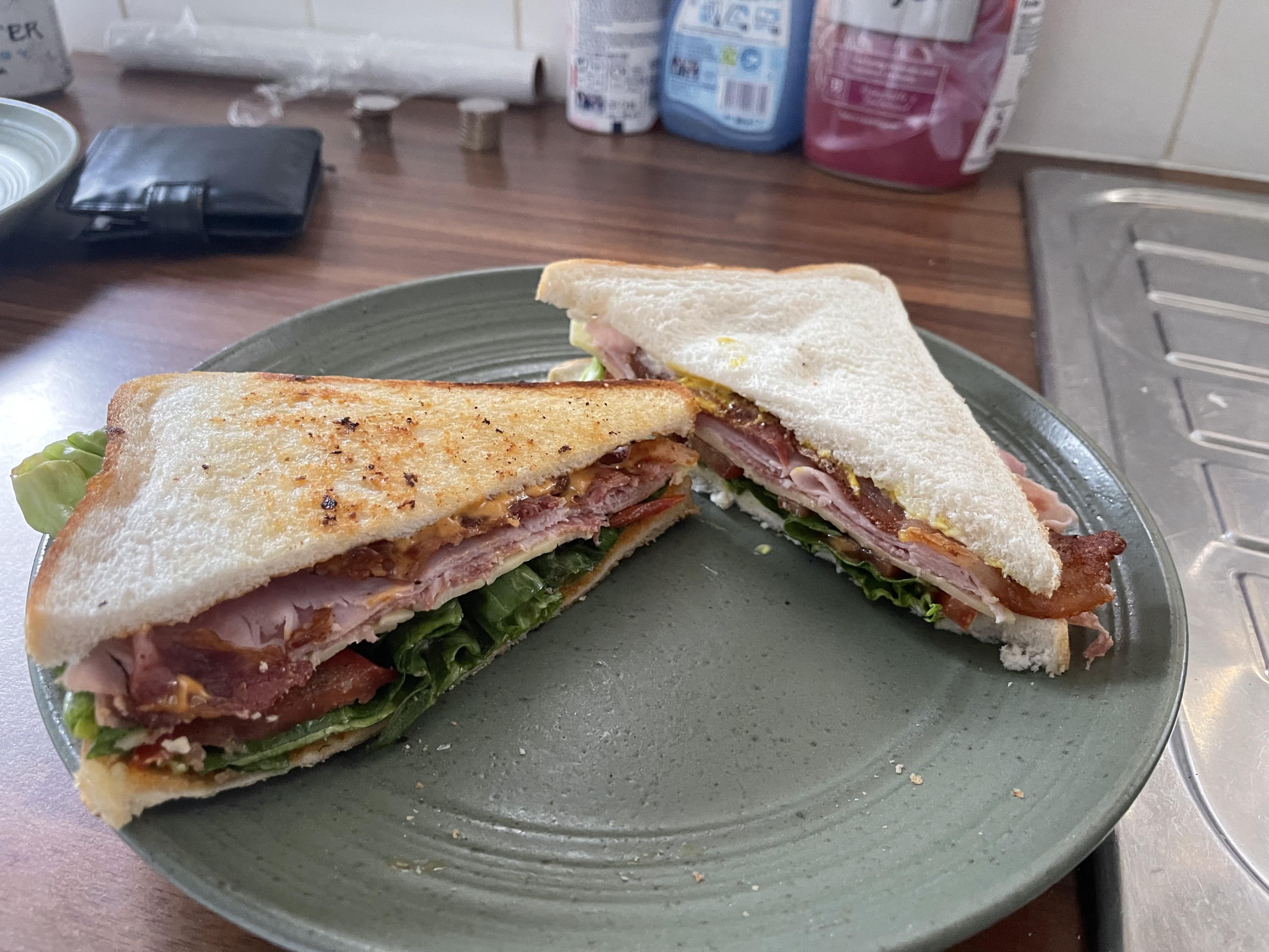 I only fried one piece (Lettuce, tomato, bacon, salami, ham mustard and ...