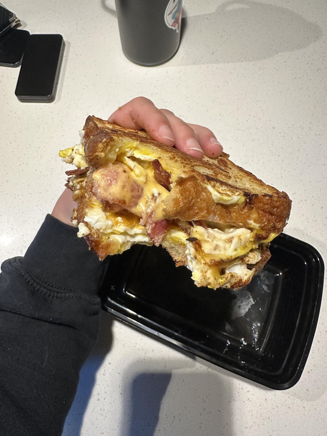 bacon egg and cheese on croissant bread - Dining and Cooking