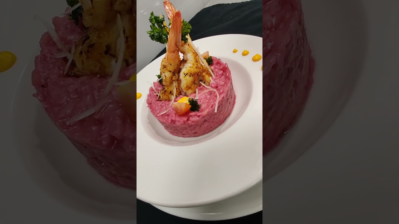 beetroot shrimps risoto with saffron mayo - Dining and Cooking