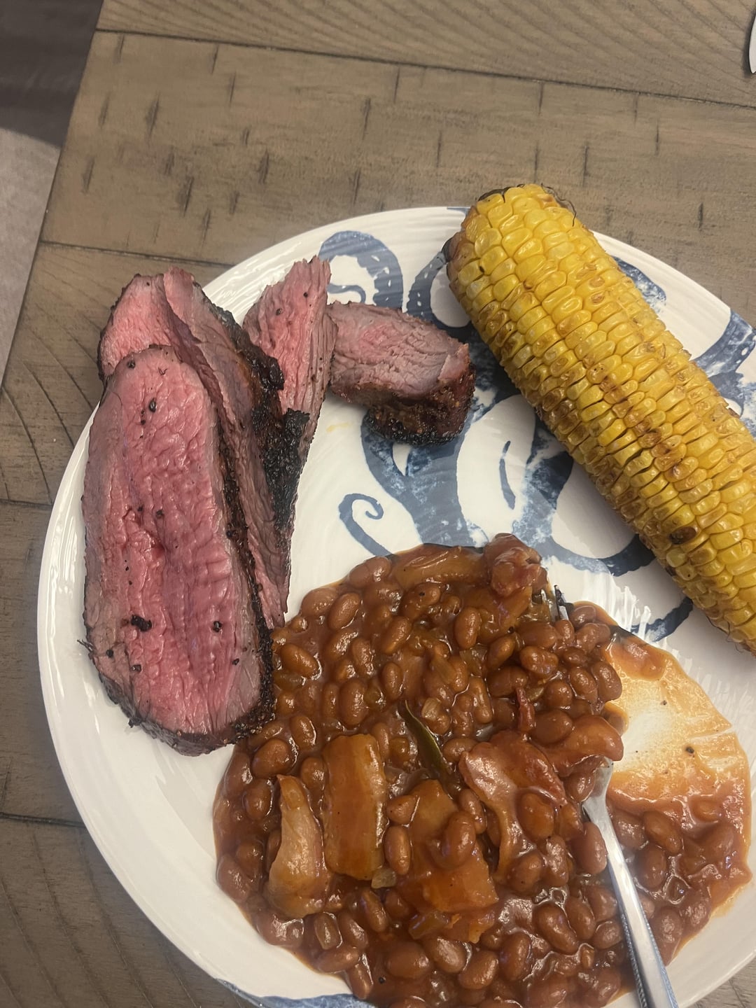 Tritip, smoked baked beans and some corn, all on the Pro 575 Dining