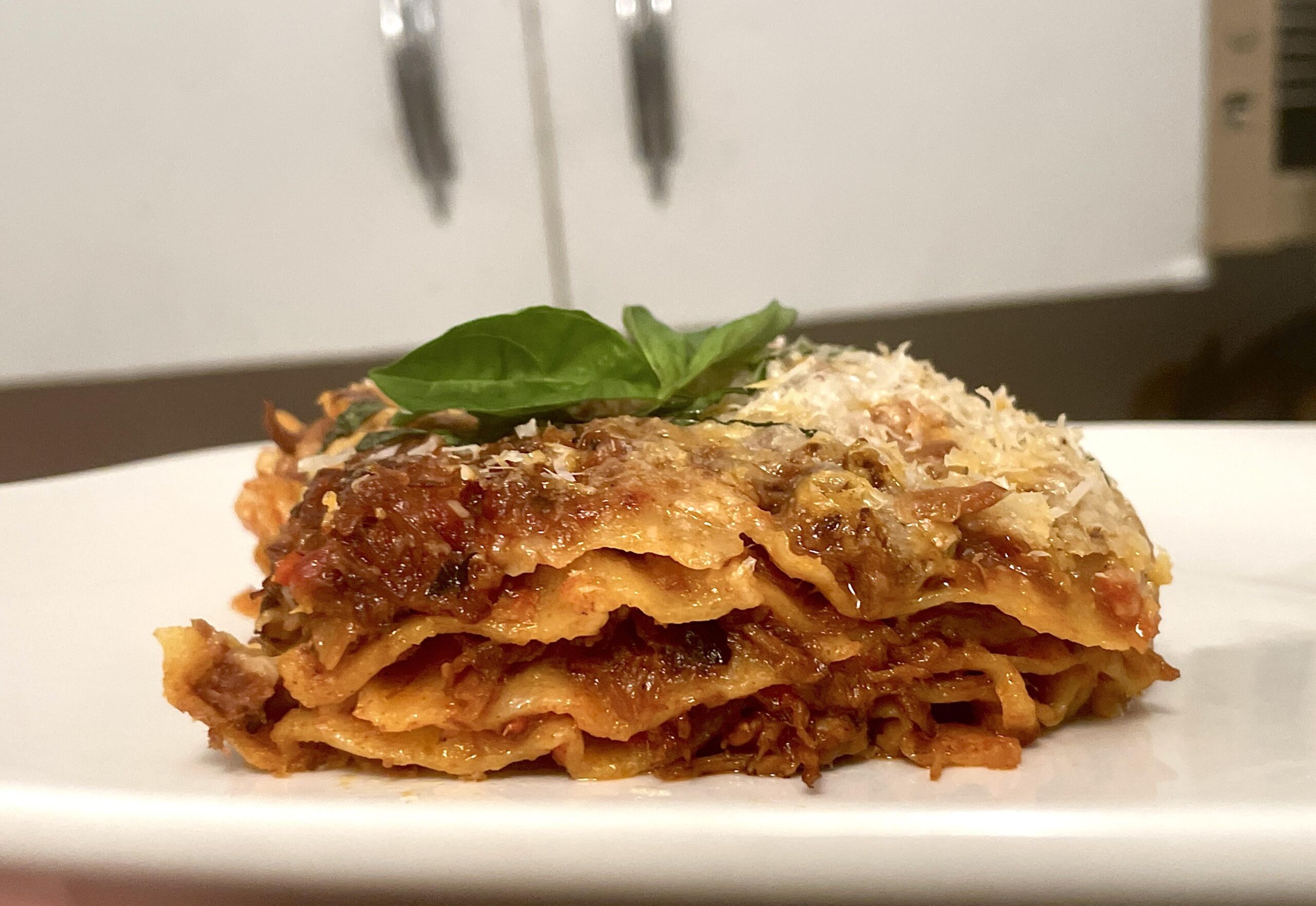 Lasagna made with braised beef ragu, bechamel, and fresh pasta ...
